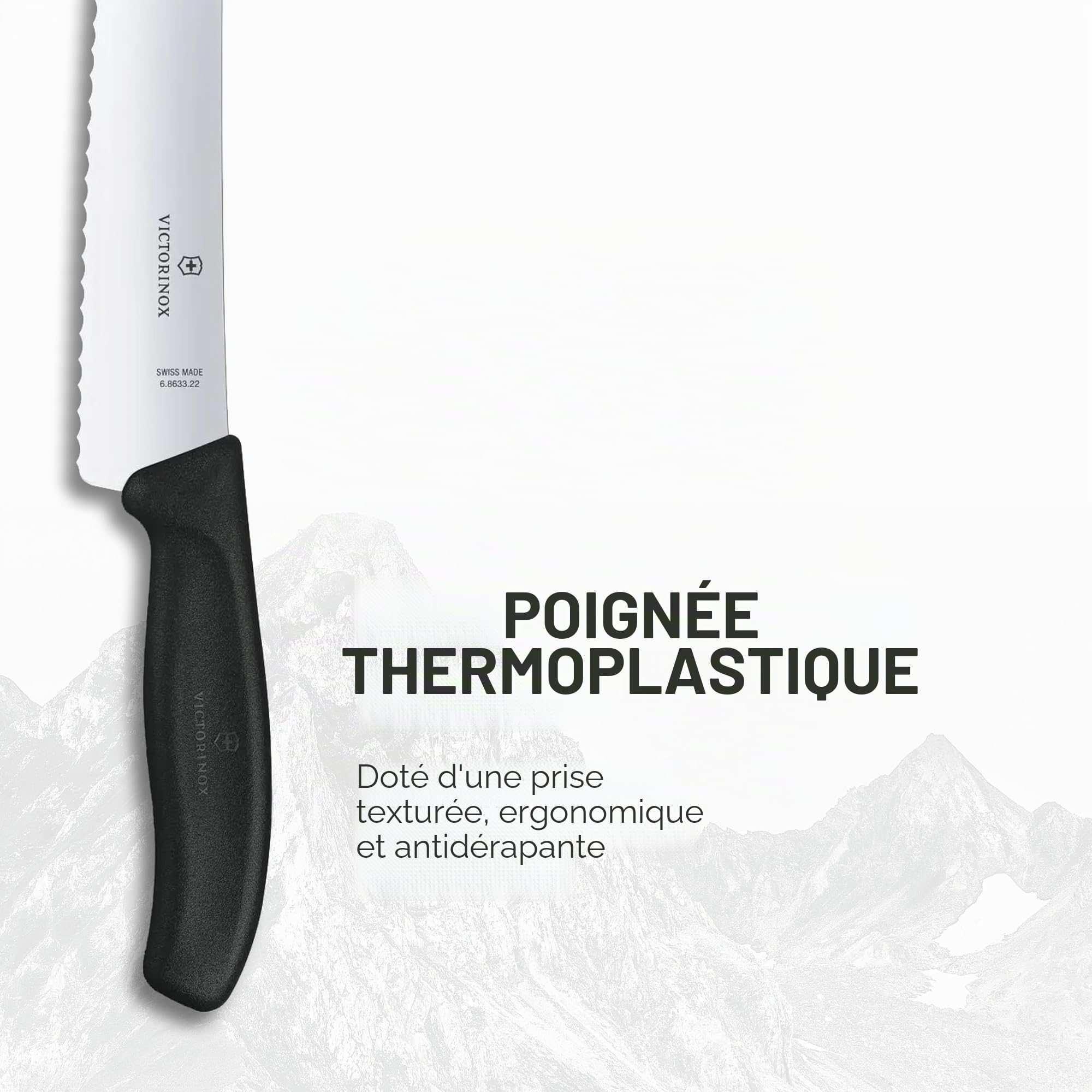 Victorinox Swiss Classic Couteau à Pain avec Tranchant Denté, Inoxydable, Acier Inoxydable, Boîte Cadeau, Noir