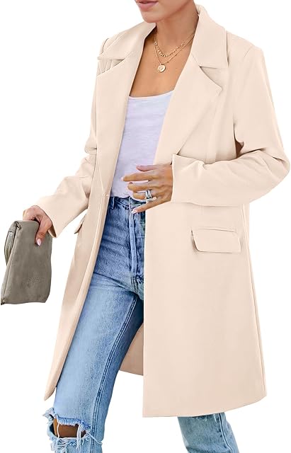 PRETTYGARDEN Women's Fall Long Blazer Jackets Long Sleeve Lapel Pockets Loose Fit Work Casual Blazers Outerwear