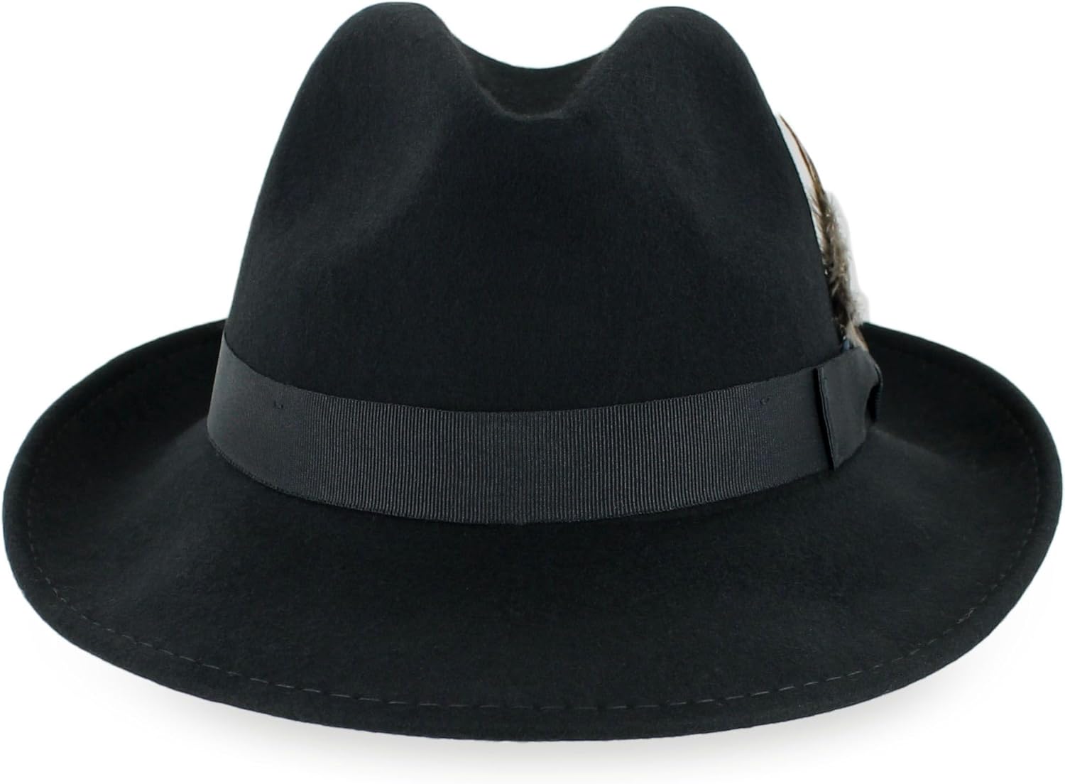 Belfry Crushable Dress Fedora Men's Vintage Style Hat 100% Pure Wool in Black Blue Grey Pecan Brown and Striped Bands (US, Alpha, Large, Black) - Image 2