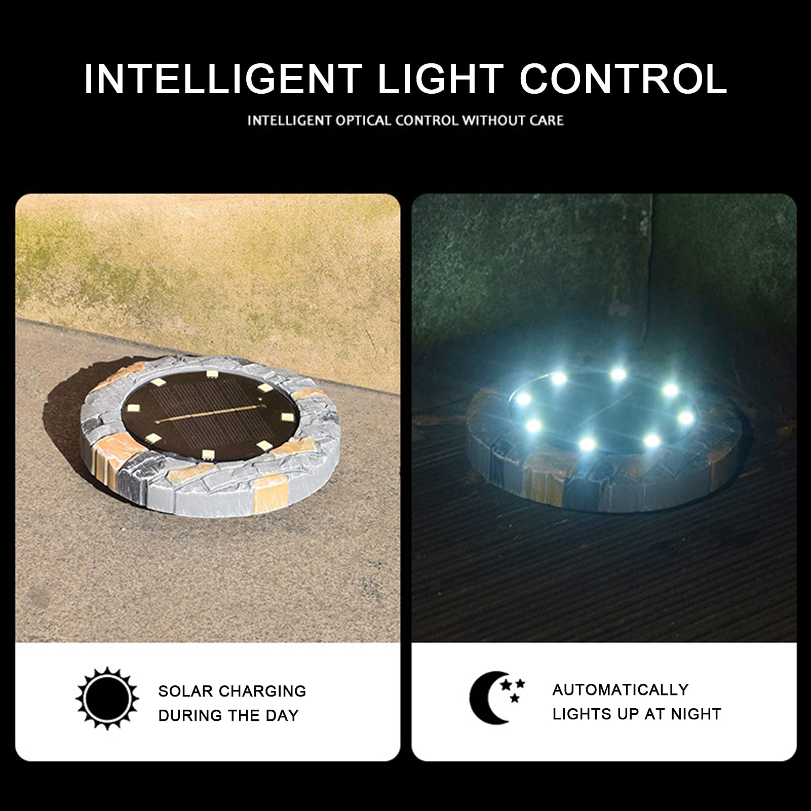 Lampy solarne na zewnątrz, 8 stopni LED światła zasilane energią słoneczną, wodoodporne symulacja oświetlenie kamienia do krajobrazu, chodnika, trawnika, tarasów, ścieżki ogrodzenia schodów, białe światło