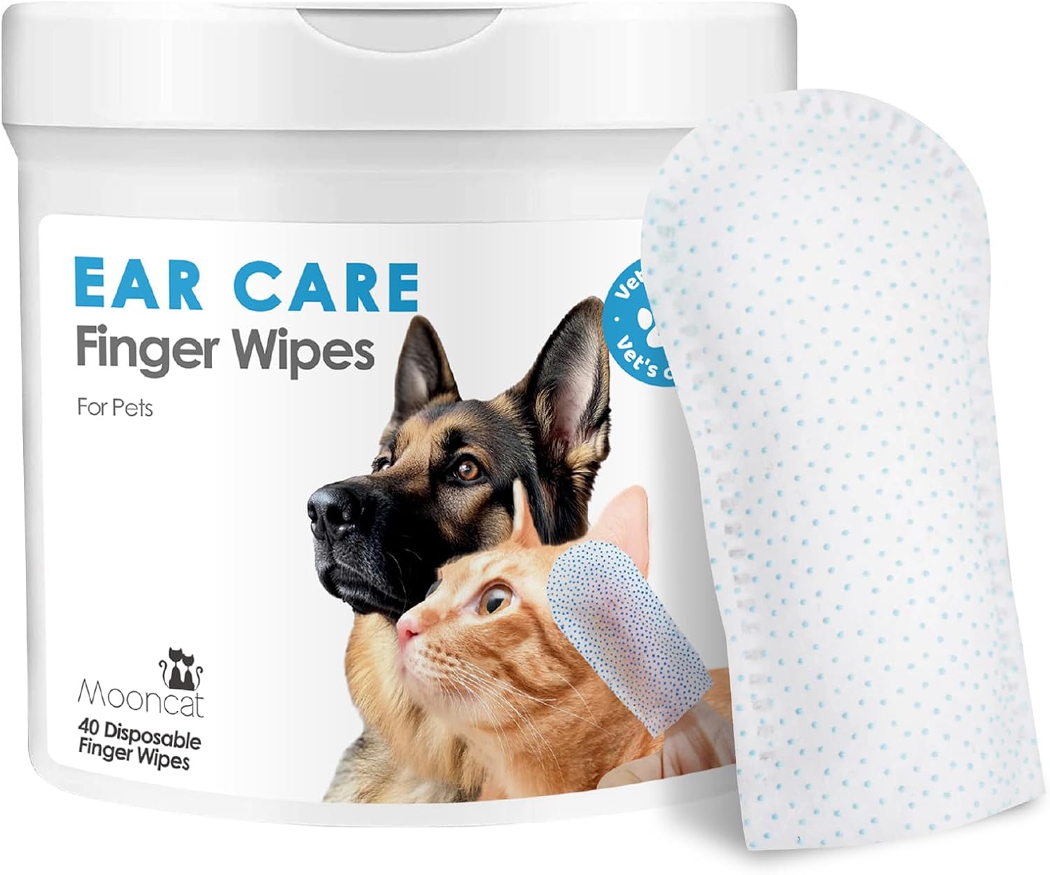 Mooncat Cat & Dog Ear Cleaner Wipes – Gentle Finger Wipes for Ear Infection, Mites, Wax & Odor – Easy & Soothing Itch Relief Cleaning Solution for Sensitive Ears – 40 Finger Wipes