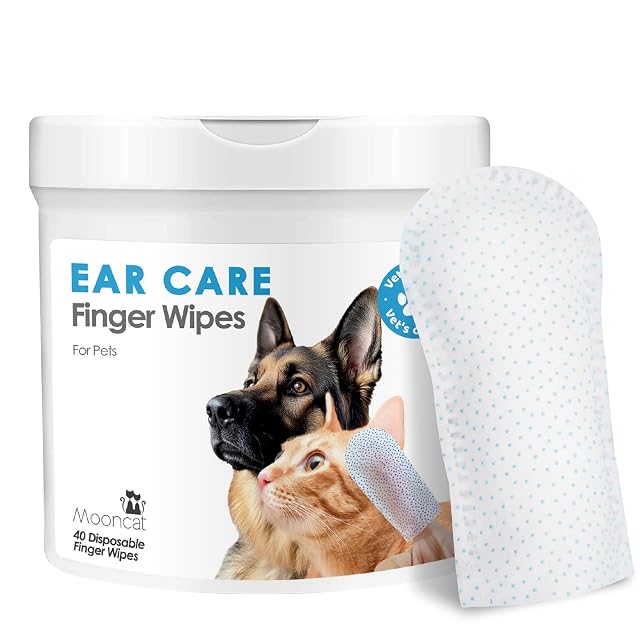 Mooncat Cat Dog Ear Cleaner Wipes - Gentle Finger Wipes for Ear Infection Mites Wax Odor - Easy