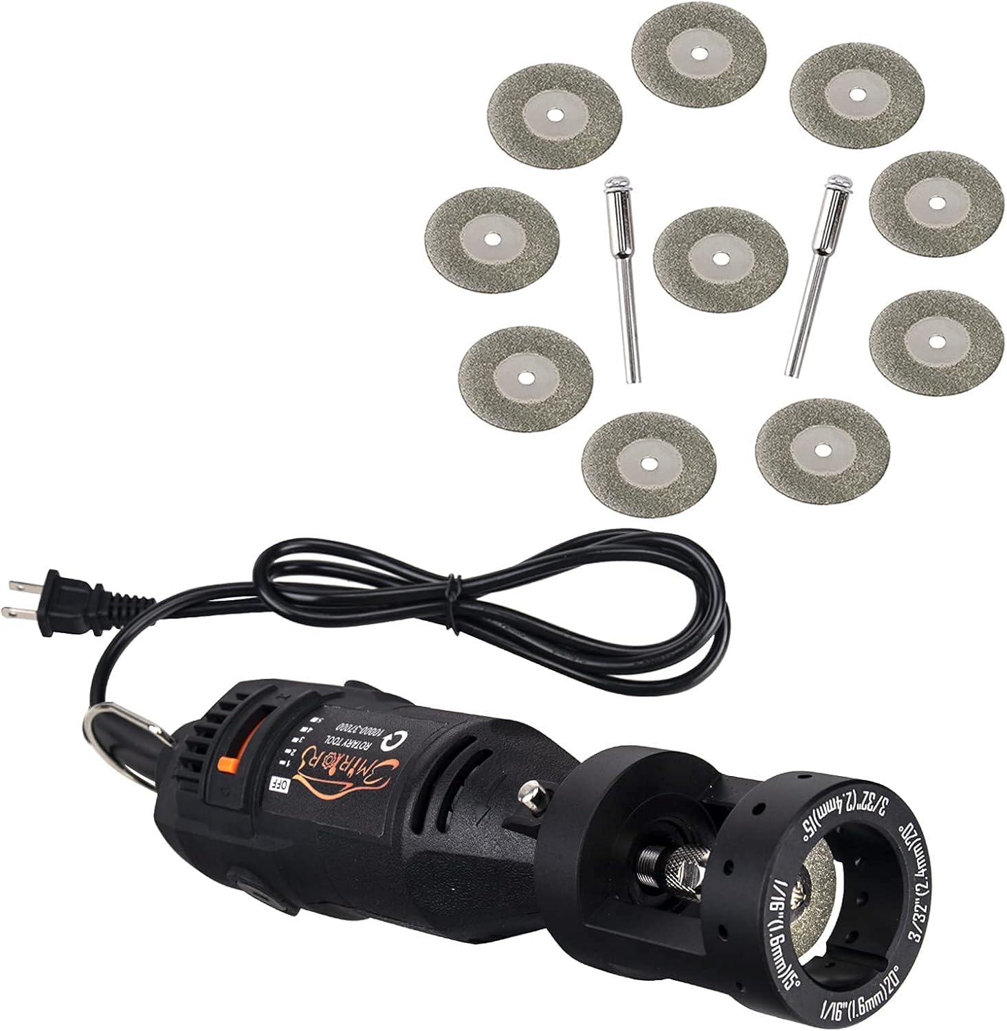 3mirrors ALUMINUM Tungsten Electrode Sharpener Grinder TIG Welding Rotary Tool 12 Guides w/Flat Grinding Block, Cut-Off Slot, Multi-Angle& Offsets Tool Kit and Diamond Wheels 10x25mm