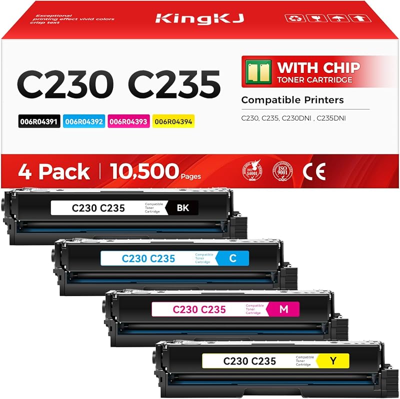 C230 C235 Toner Cartridge Set 4-Pack with chip High Yield Replacement for 006R04391 006R04392 006R04393 006R04394 Compatible with Xerox C230 C235 C230DNI C235DNI Printer Ink Black Cyan Magenta Yellow