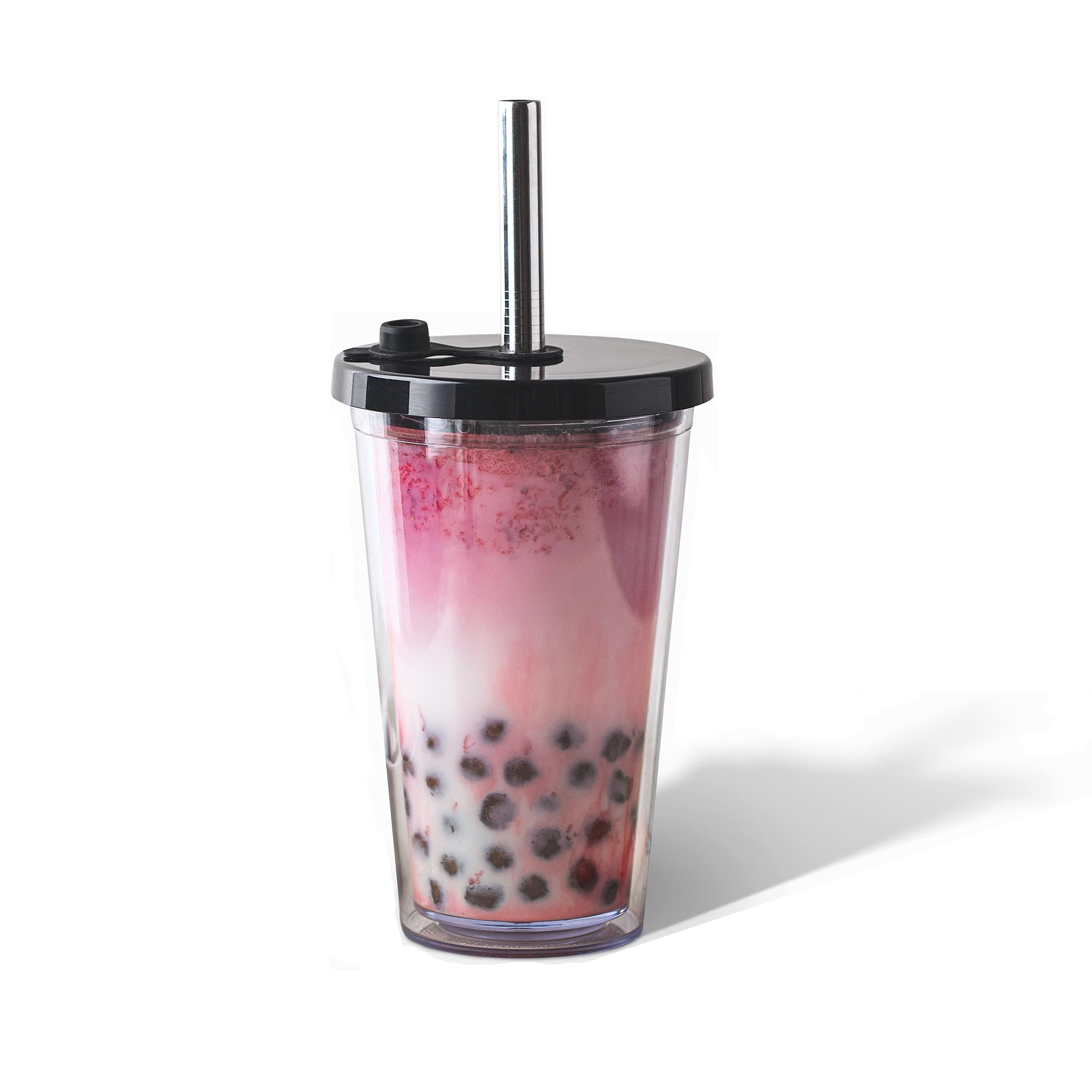 Buy SefaOnur Reusable Boba Cup, Smoothie Cup, 17 Oz Double Wall Insulated, Wide Stainless Steel