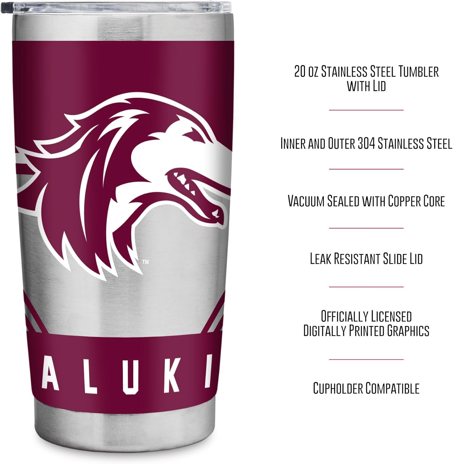 Rico Industries NCAA Southern Illinois Salukis 20oz Stainless Steel Tumbler with Lid - Great For Coffee, Tea, Water or Cocktails - Image 8