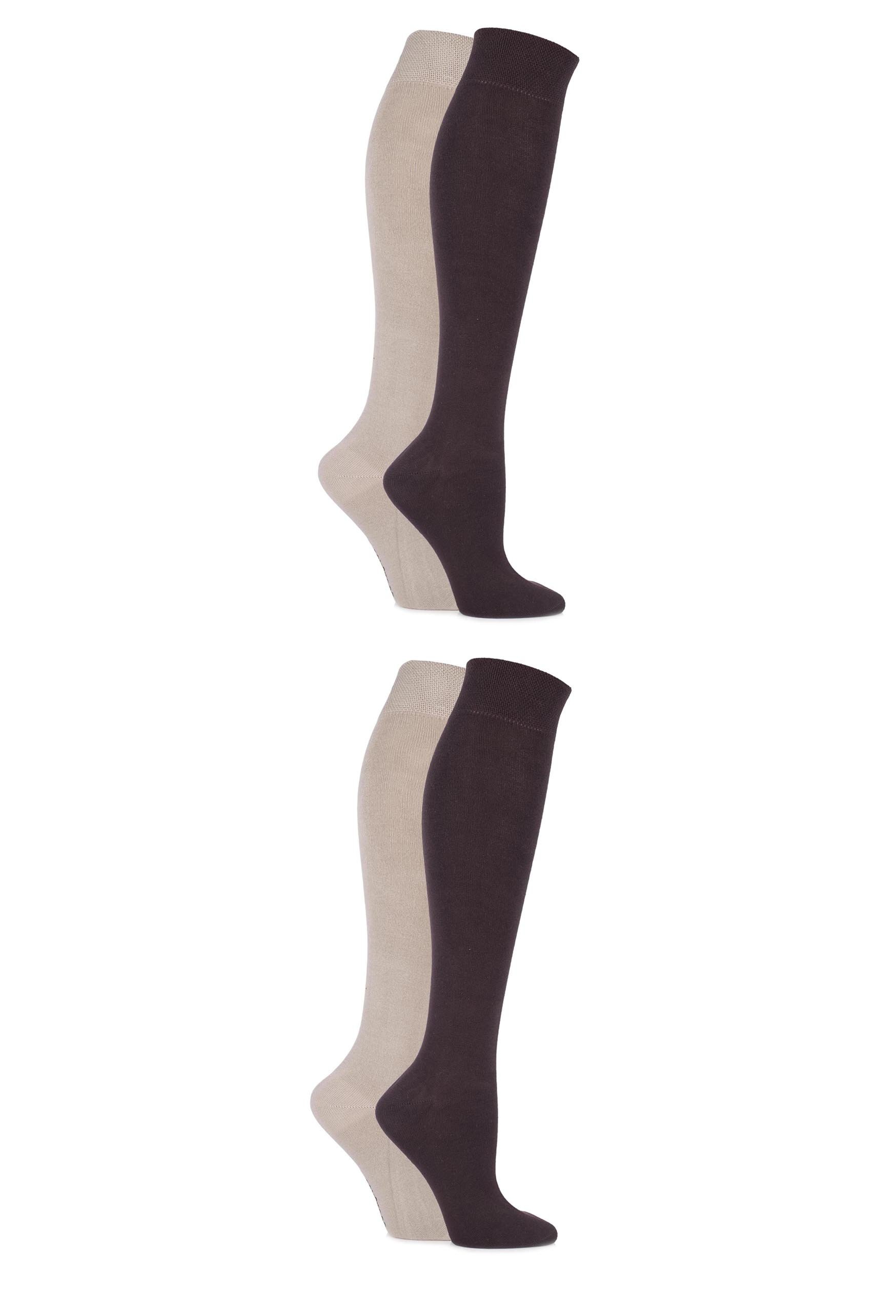 Sockshop Women's Cocoa 4 Pair Plain Bamboo Knee High Socks - 4-8