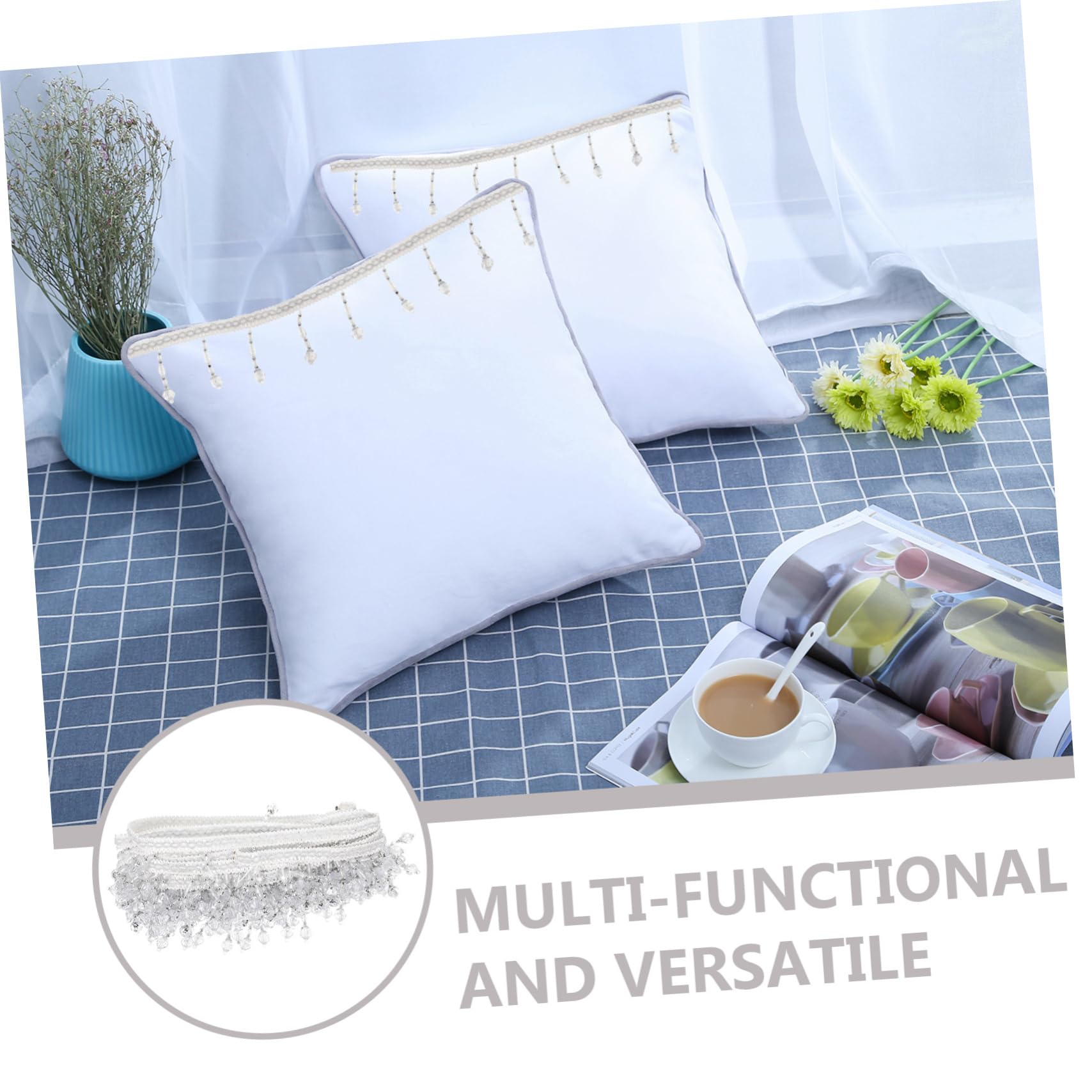 LIFKOME Bordure De Rideau à Franges Perlées Blanc 11,5 m Multifonction Diy Décoration Textile Maison Fête Artisanat