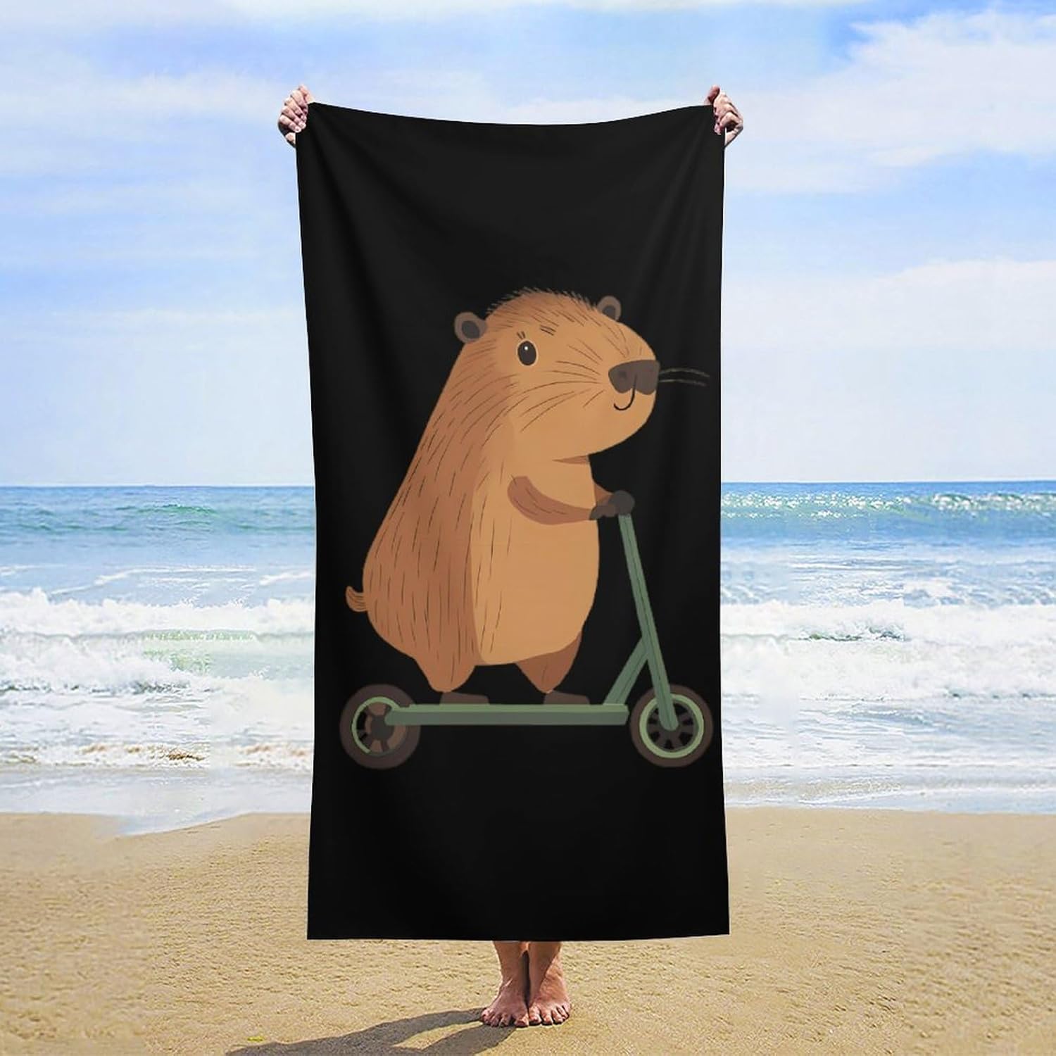 Cute Capybara Riding Scooter Beach Towels Oversized Jumbo Large Yoga Bath Towel for Pool Yoga Swim Body 160x80cm