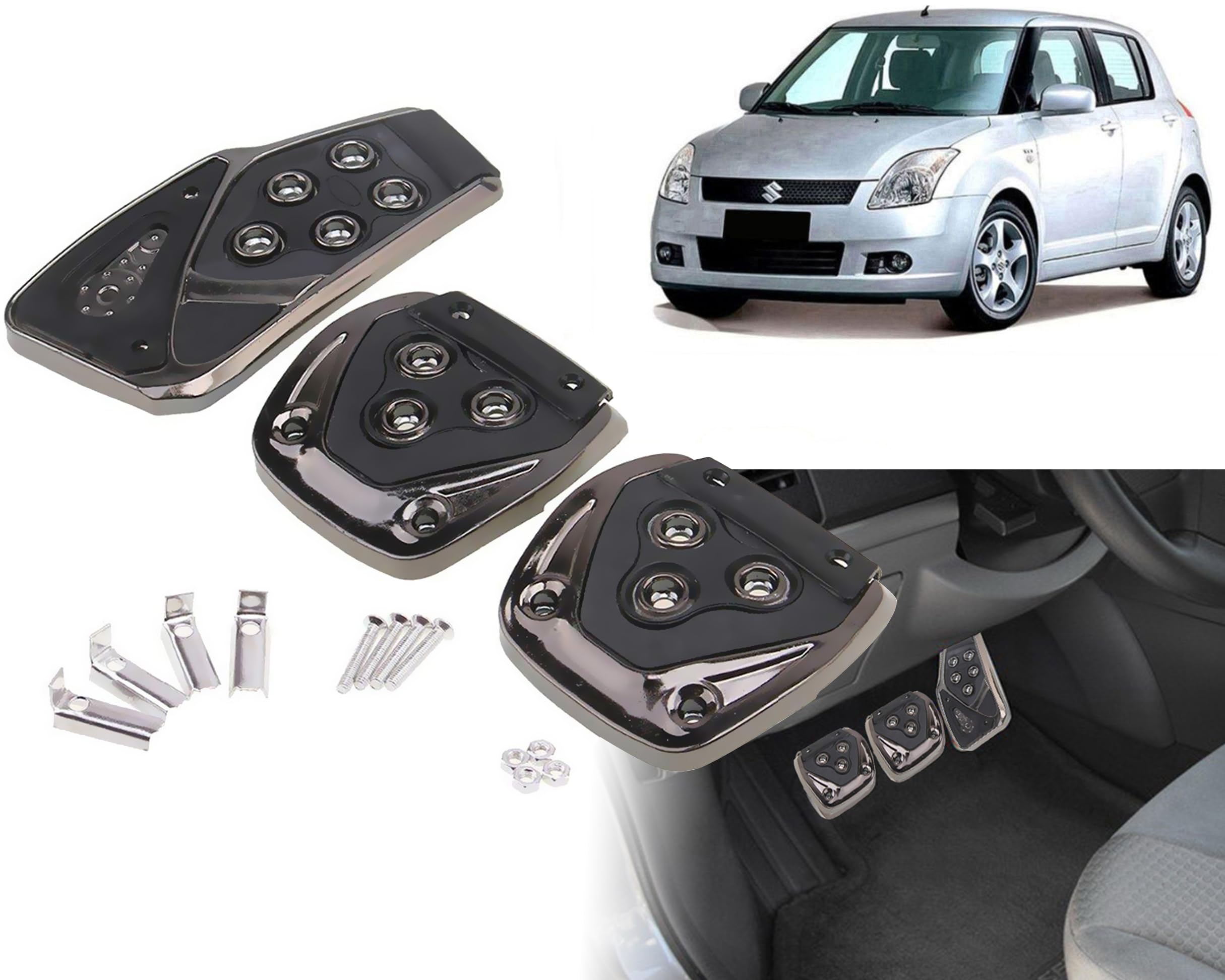 3 Pcs Black Non-Slip Manual Car Pedals kit Pad Covers Set for Maruti Suzuki Swift Type -1-image-49
