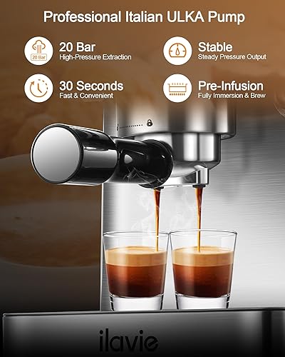 Miniatura 2 de Máquina de café expreso de 20 bares, cafetera espresso con espumador de leche de vapor, máquina de café expreso con tanque de agua extraíble de 60