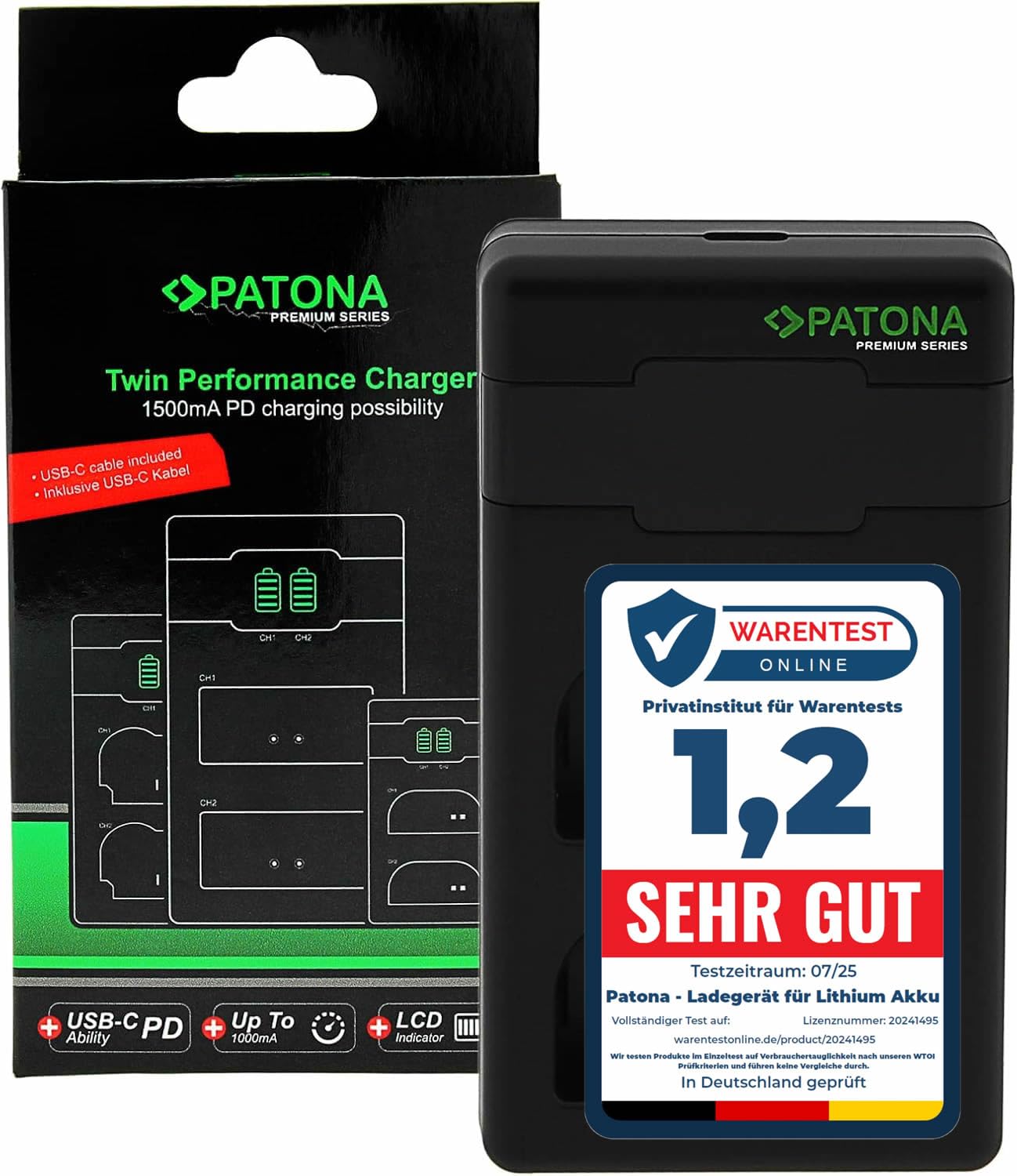 PATONA DMW BLK22 BLF19 Premium Cargador de Batería PD-Performance (1500mA), USB-C Dual LCD PD/QC Capable, Carga rápida con Adaptador de 20W+ Compatible con Panasonic Lumix DC S9 S5 G9 GH5 GH6 GH7