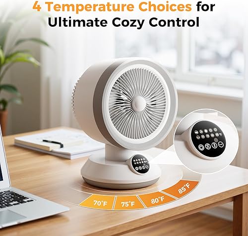 Miniatura 8 de Combo de ventilador de calentador 2 en 1, ventilador portátil de calefacción y refrigeración de escritorio de 1500 W, oscilante con termostato
