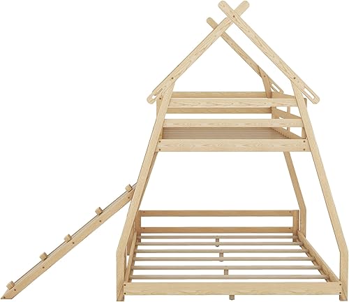 Miniatura 27 de SOFTSEA Litera individual sobre individual con tobogán, literas de casa para niños y niñas (blanco, litera de casa con tobogán) Blanco,Gris,Lavado