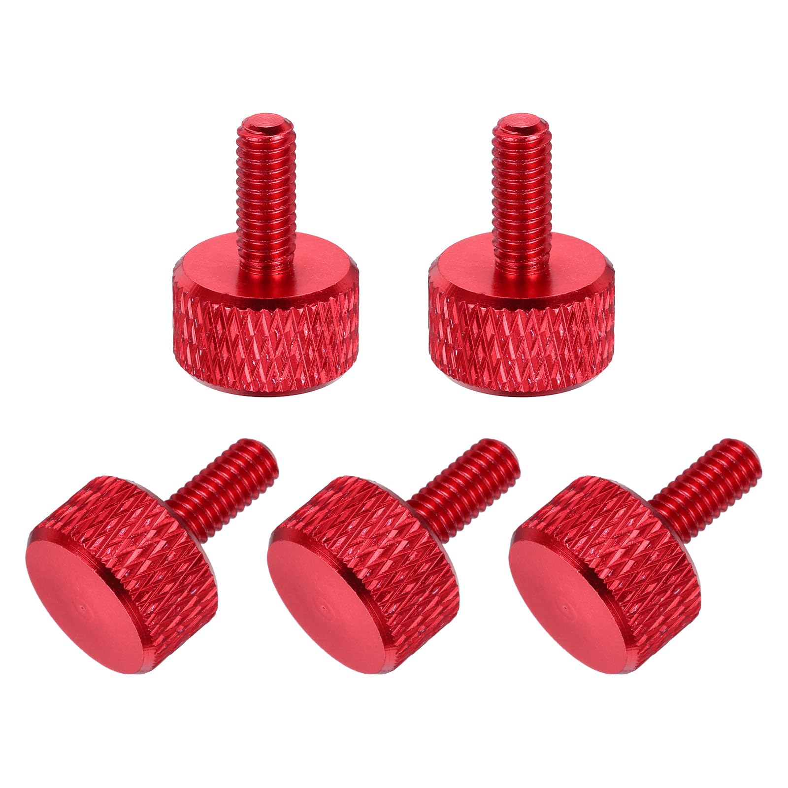 sourcing map 5 Pcs M4x10mm Flat Head Knurled Thumb Screws, Solid Aluminum Alloy Fully Threaded Thumbscrew Bolts Fasteners for PC Computer Cases Graphics Card, Red