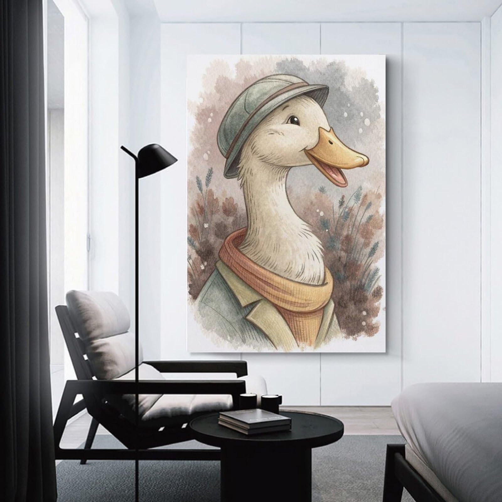 Junmoney Anthropomorphic Duck in Autumn Attire Home Decor Wall Art, 20x30inch(50x75cm), for Living Room, Bedroom Or Home Office, Home Decor Gift with Stylish Appeal