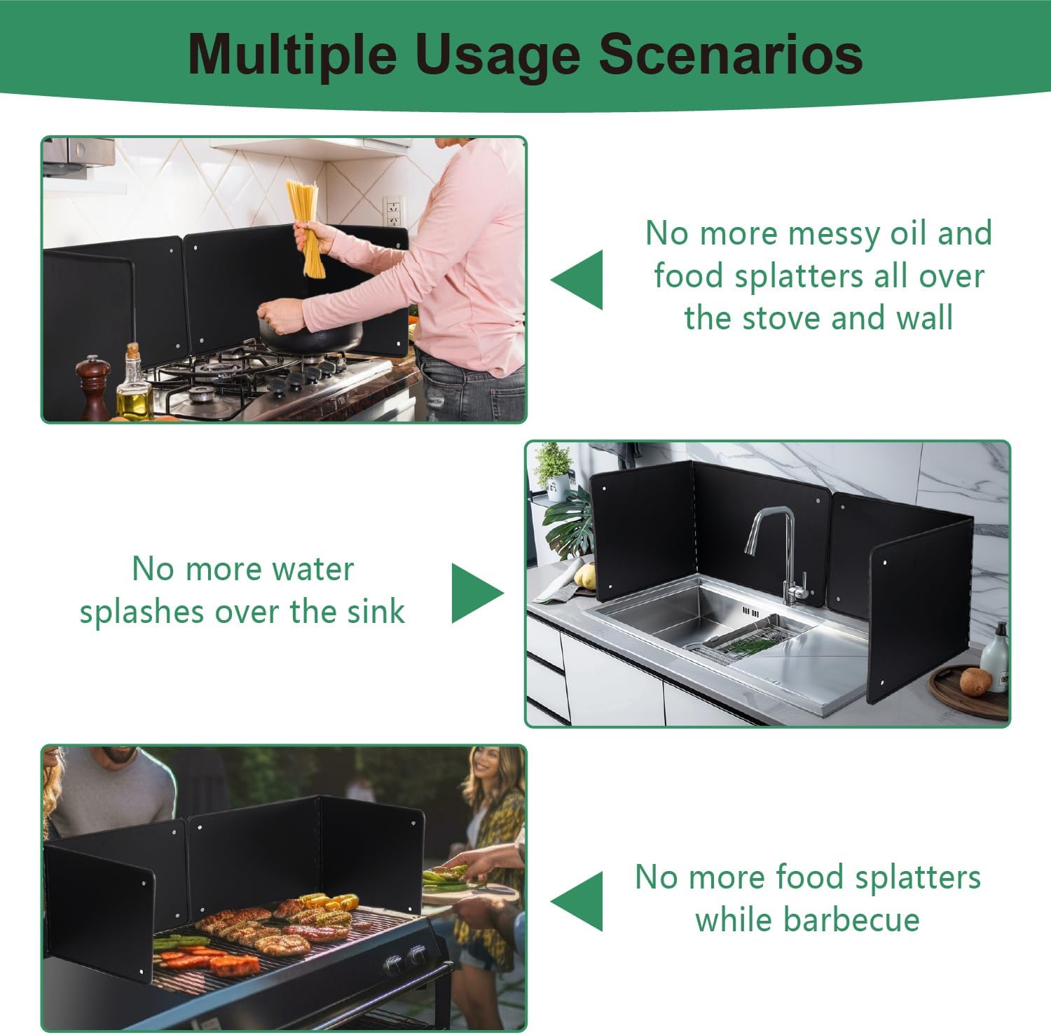 Black Large 2 Pieces 2 Sided Splatter Guard for Frying Stove Top,Oil Splash Guard Cooking for Stove,Non Stick Foldable Splatter Screen for Stove Top