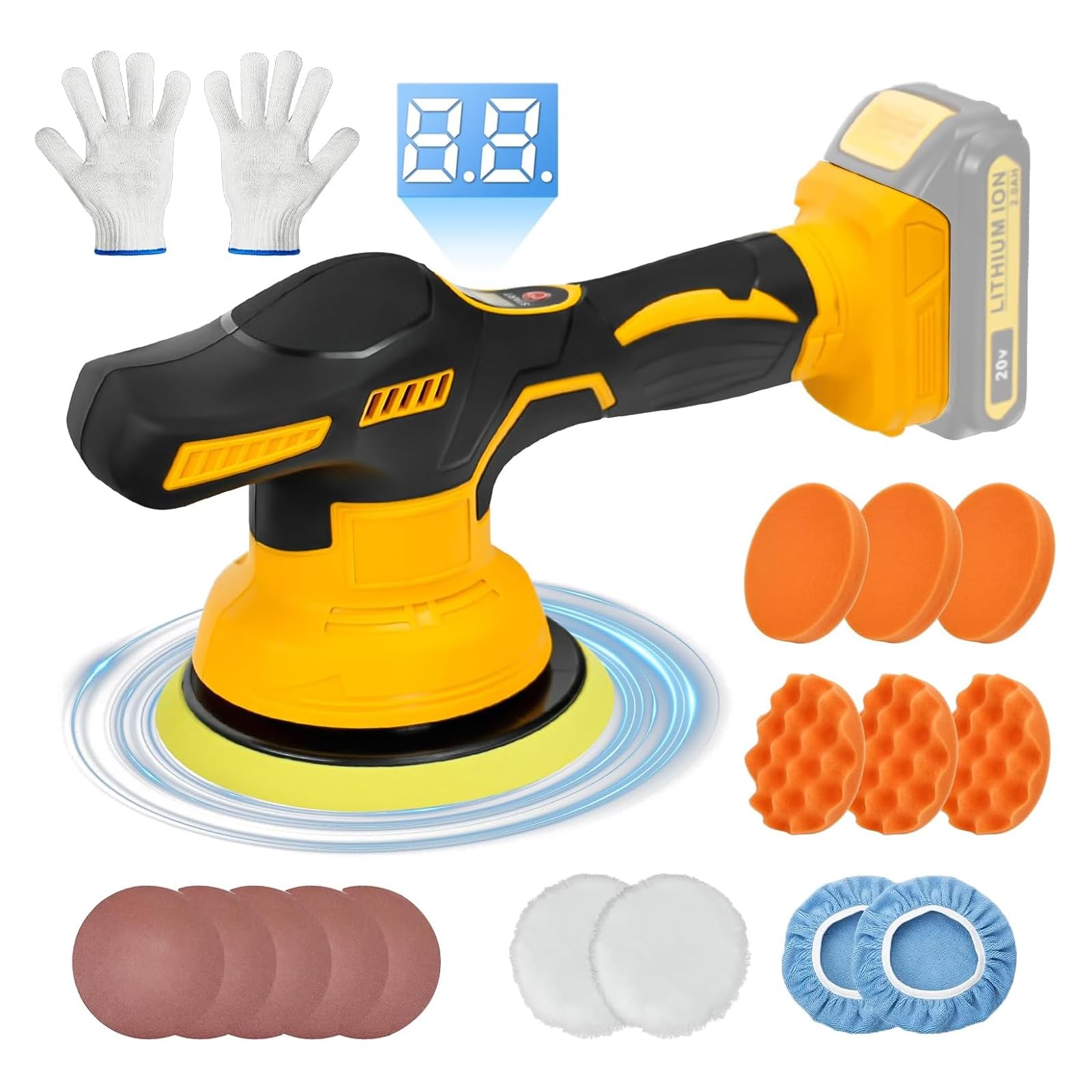 Car buffers and polishers kit Cordless for Dewalt 20V Battery,buffer polisher for car detailing with 8 Variable Speed Up to 5000RPM,6 Inch car buffers