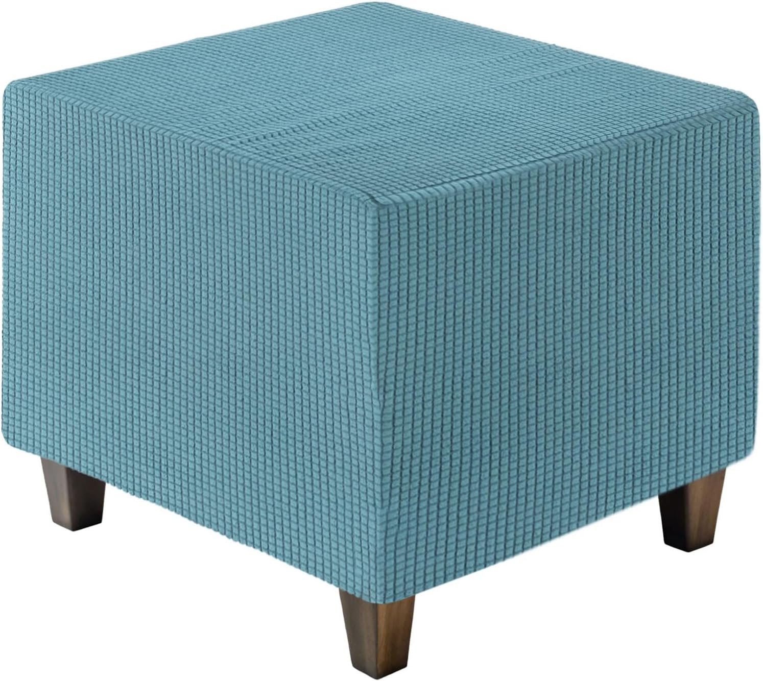 uxcell Ottomen Cover Square, Jacquard Ottomen Slipcover with Elastic Bottom, Stretchable Footrest Stool Covers for Living Room Furniture Protector (Dark Blue, Large Size)