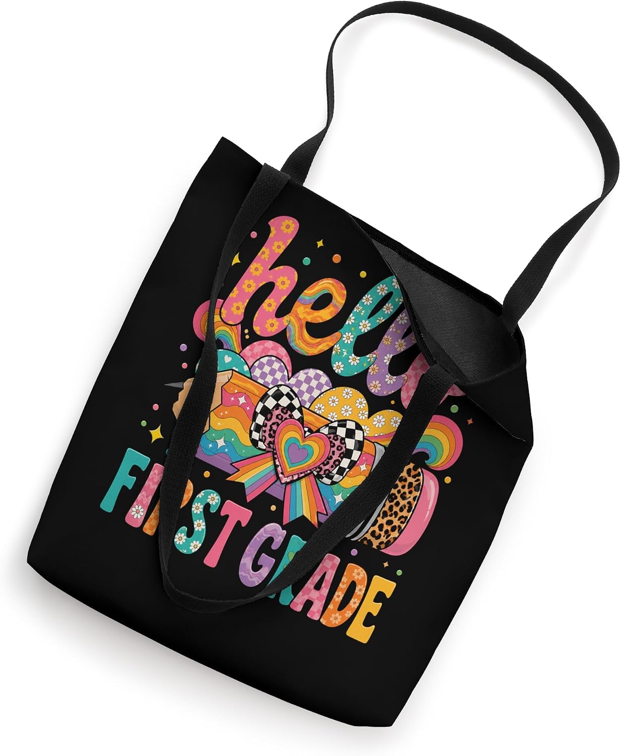 Hello First Grade Rainbow Pencil Bow Back to School Girls Tote Bag image 2
