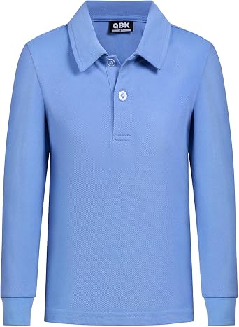 QBK Toddler to Youth Boys School Uniform Pique Polo Shirts Kids Long Sleeve Collared Golf Shirt