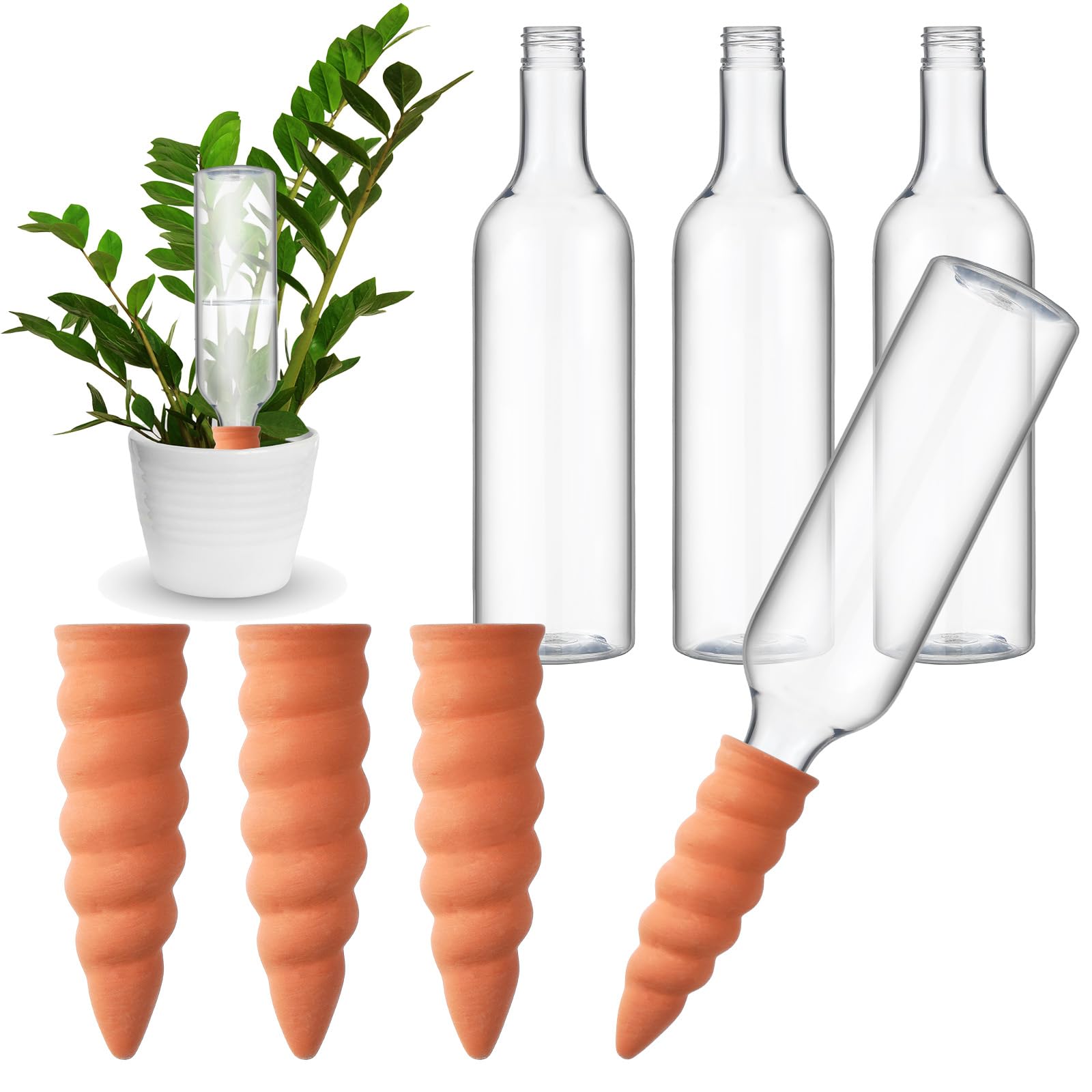 Geiserailie 4 Sets Automatische Bewässerungsgeräte für Pflanzen Terrakotta Tonkegel Bewässerung mit 750 ml Flaschen Pflanzenbewässerer Ton mit Langsamer Freisetzung Wasserspender Blumentopf Urlaub