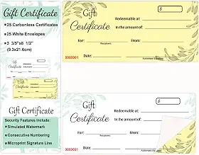 Remerabel Livro de vales de presente com stub Livro de duas partes de vouchers de presente, vales de presente, certificados de numeração consecutiva, papel disponível, etiqueta sem carbono, 25 por