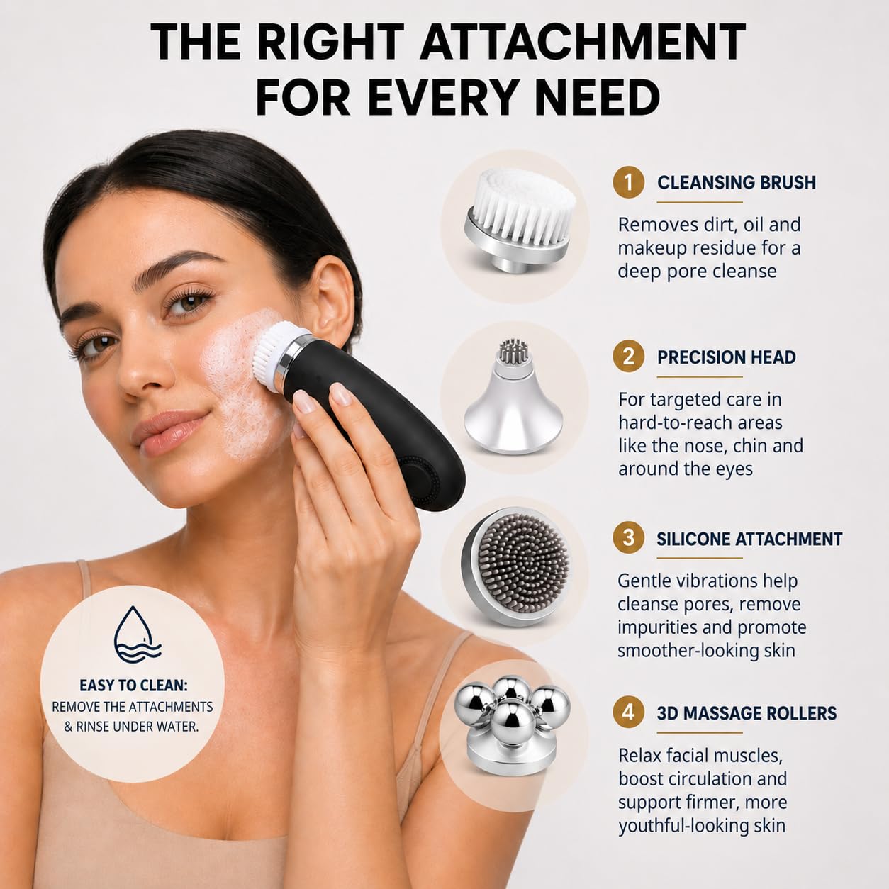 6-in-1 Facial Massager & Cleansing Brush, Electric Face and Neck Massager with 4 Interchangeable Heads, Rechargeable Skincare Device for Facial Massage, Deep Cleansing & Daily Care