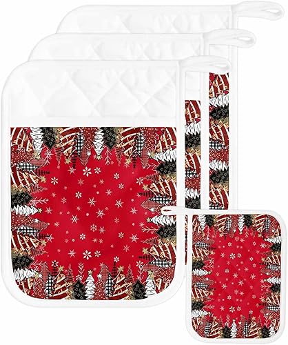 Miniatura 22 de Christmas Deer 2Pcs Pot Holders for Kitchen, Non Slip & Heat Insulation Terry Cloth Potholder Set with Pocket, Thick Hot Pad Oven Mitts Trivet