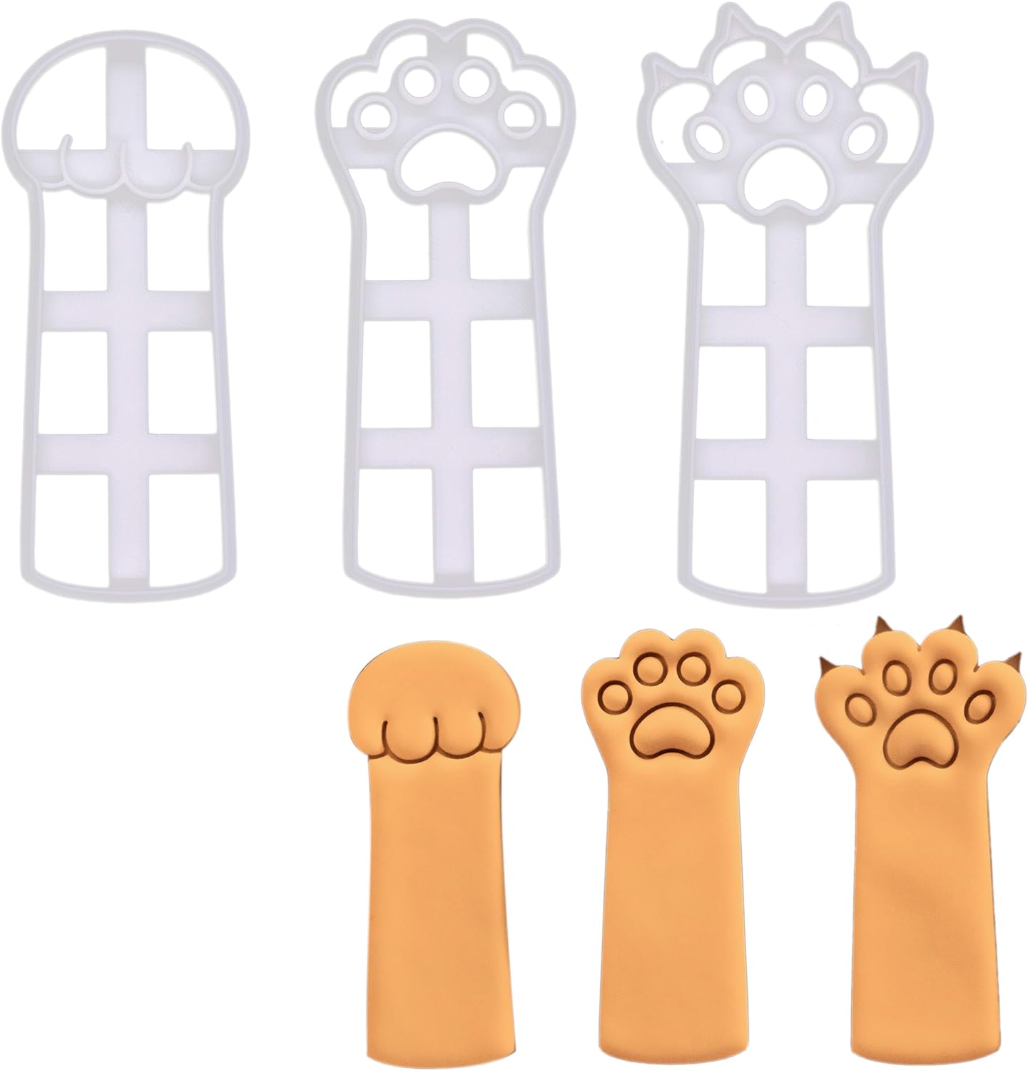 BAKERLOGY Set of 3 Kitty Paw Rock Paper Scissors Cookie Cutters - Detailed Biscuit Cutter Design for Baking and Crafts, ideal on fondant, dough, clay