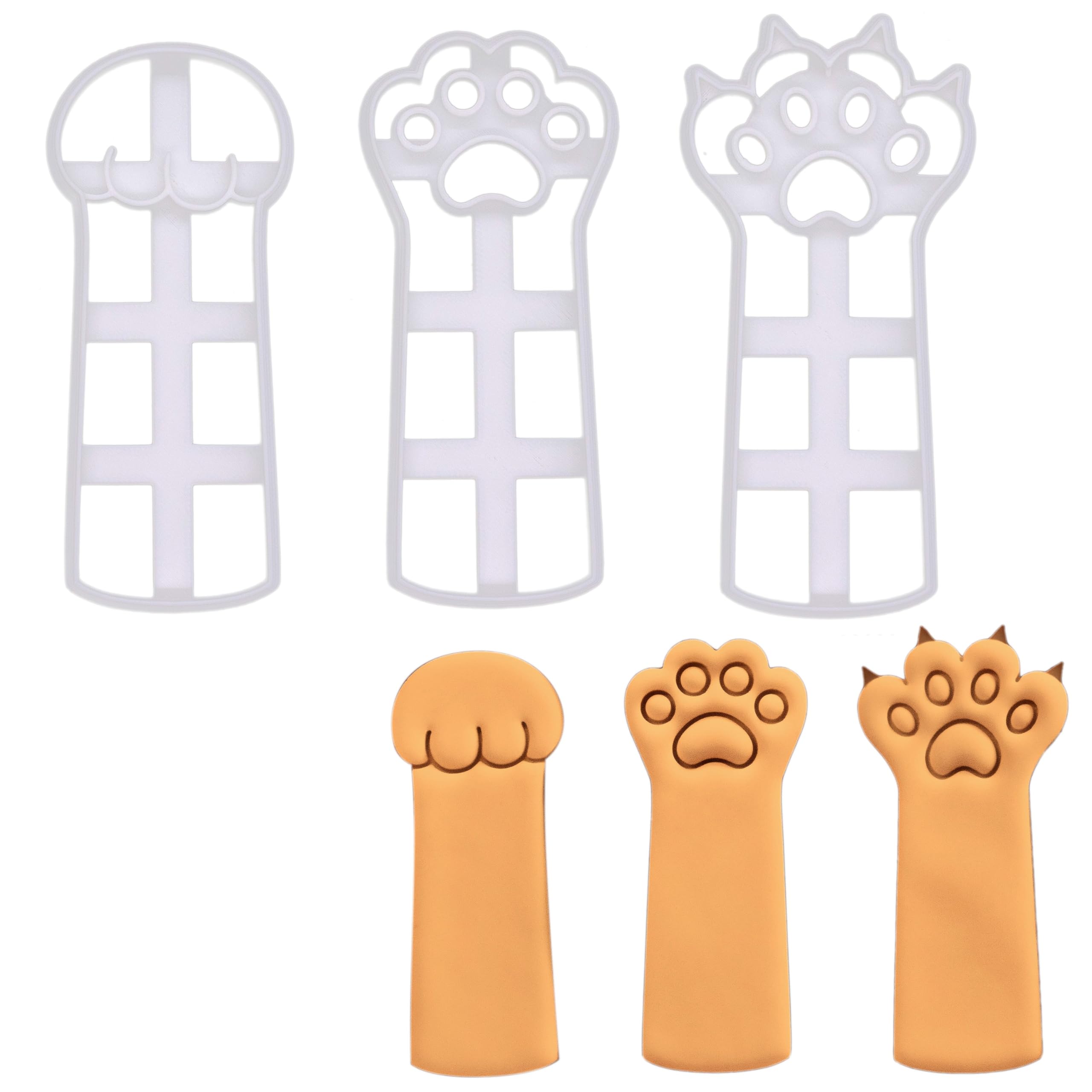 BAKERLOGY Set de 3 Emporte-pièce Pierre-Feuille-Ciseaux Patte de Chat - Conception détaillée d'emporte-pièces pour la pâtisserie et l'artisanat, adaptée au fondant, à la pâte, à l'argile