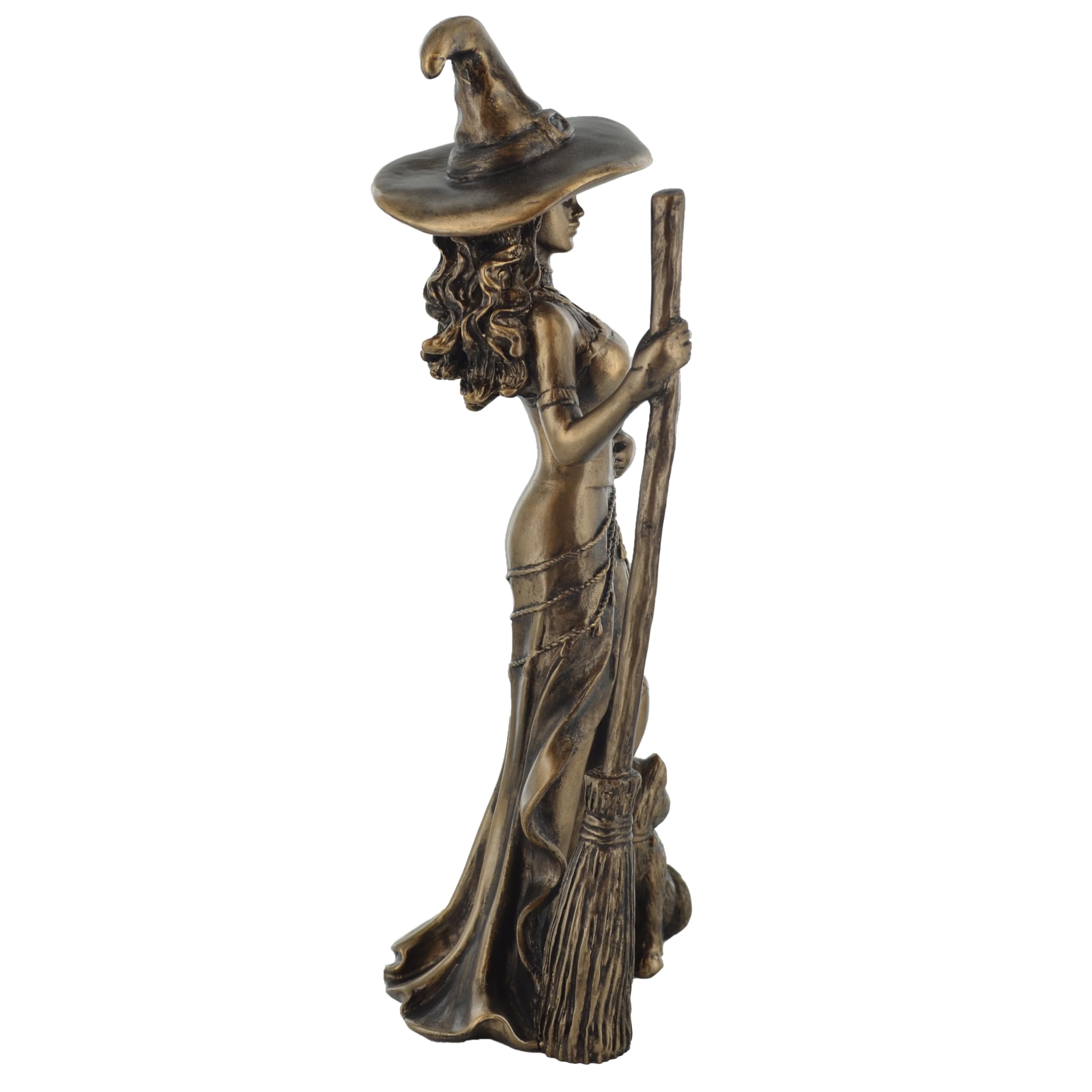 Figura decorativa de bronce con diseño de bruja y gato negro