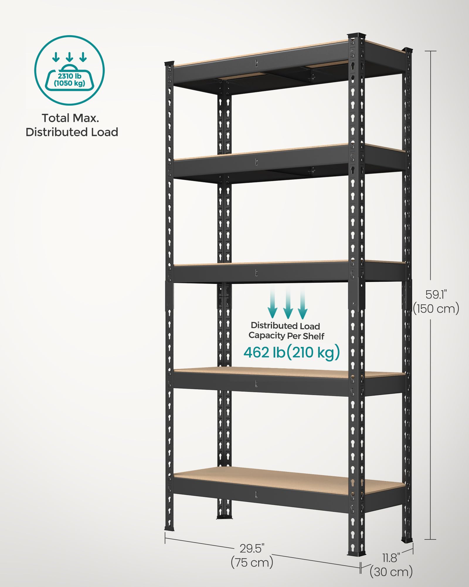 SONGMICS SONGMICS 5-Tier Storage Shelves, Load 1050 kg, Set of 2 Garage Storage, Boltless Assembly, Adjustable Shelving Unit, 30 x 75 x 150 cm, for Study Shed Basement, Black UGLR300B02 in use