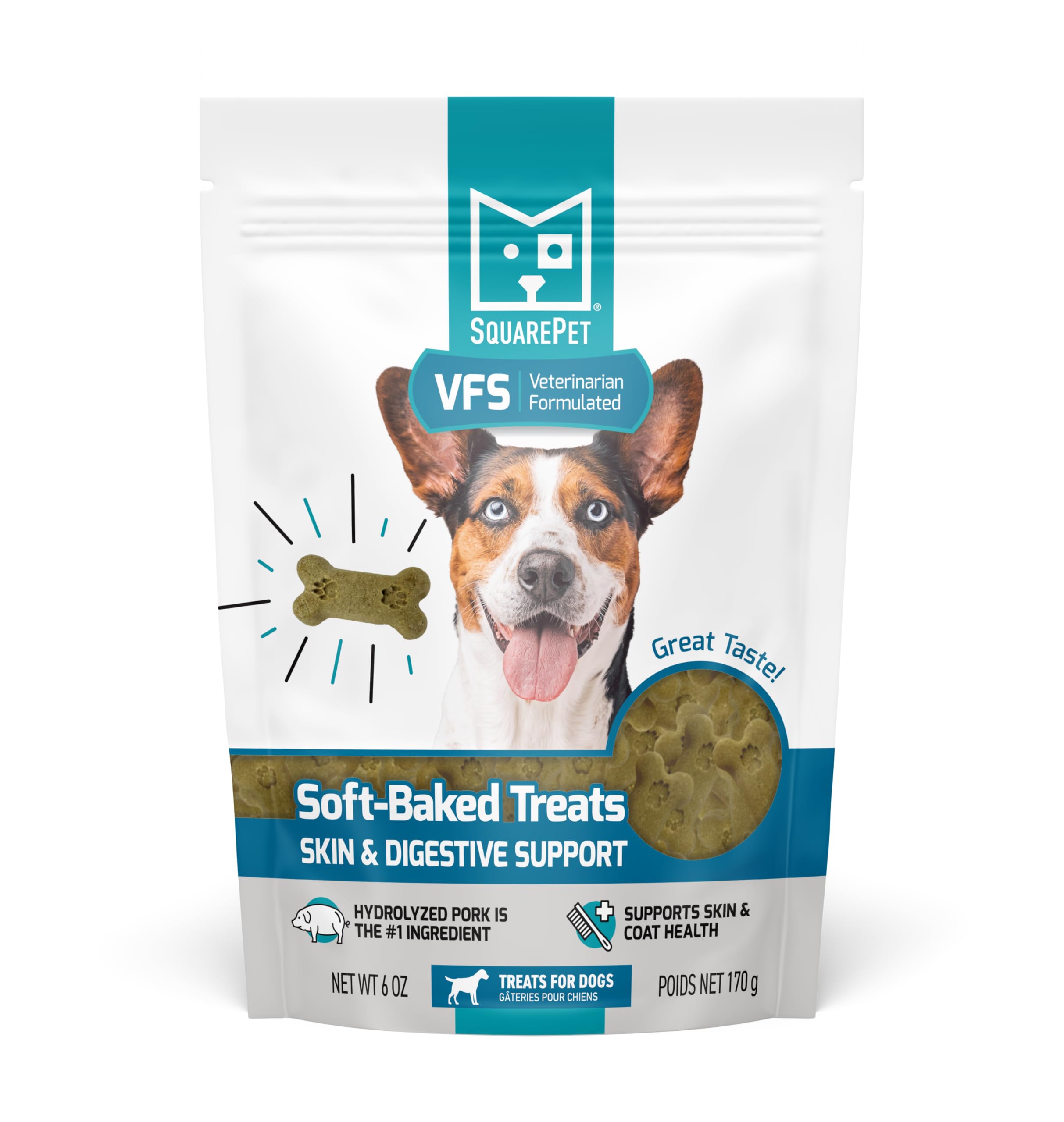 SquarePet VFS® Skin and Digestive Support Soft-Baked Treats for Dogs 6oz – Hydrolyzed – Limited Ingredient – All Natural – Made in USA