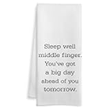 WOTYPU Funny Kitchen Towels, Sarcastic Gifts Dish Tea Towels, Sleep Well Middle Finger Humorous Decorative Hand Towel for Bathroom, Funny Bathroom Decor, 16x24 Inch