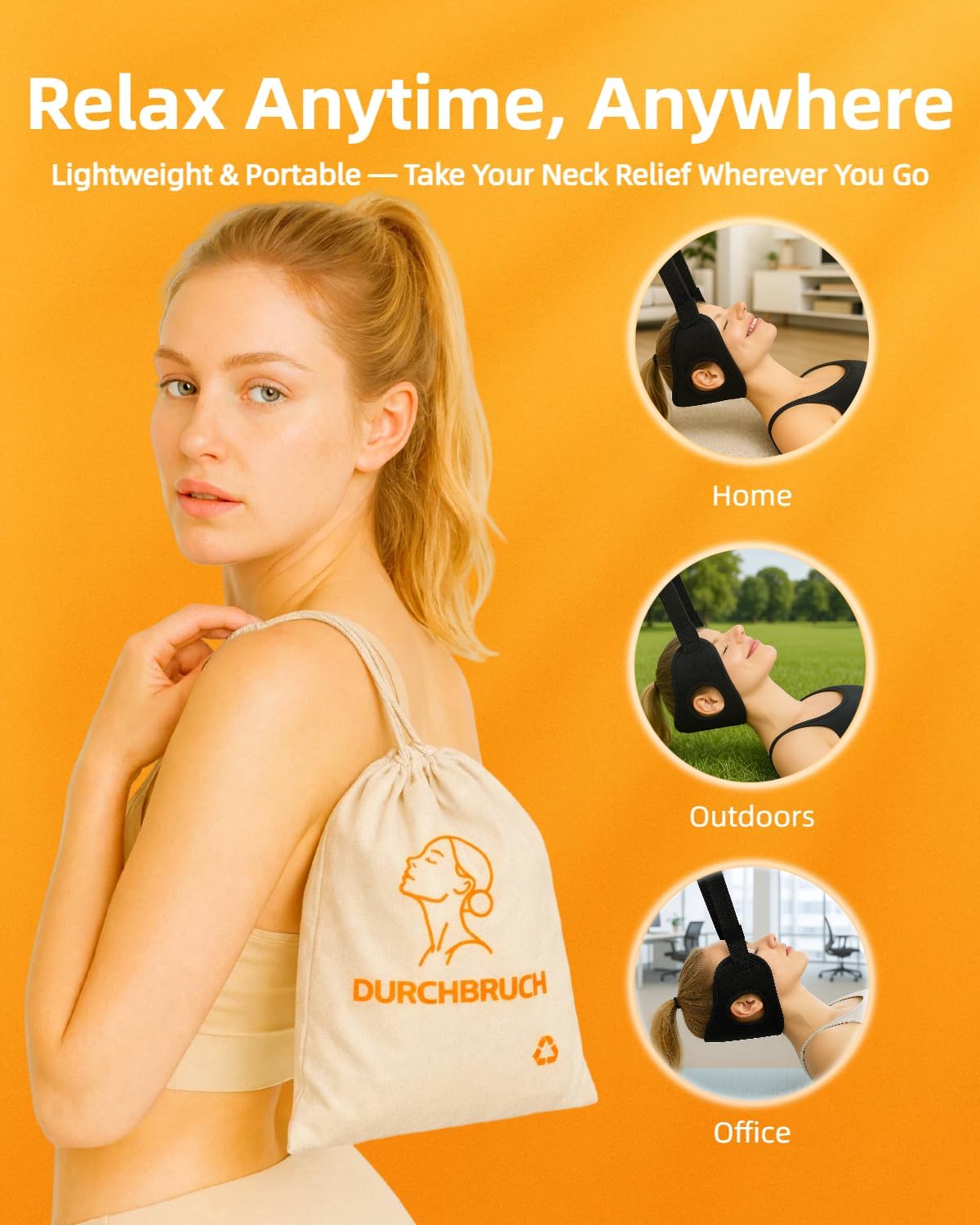 Durchbruch Neck Stretcher Hammock for Neck Pain & Tension, Adjustable Cervical Traction Device with Removable Pads, Silicone Protectors, Eye Mask, Earplugs & Storage Bag