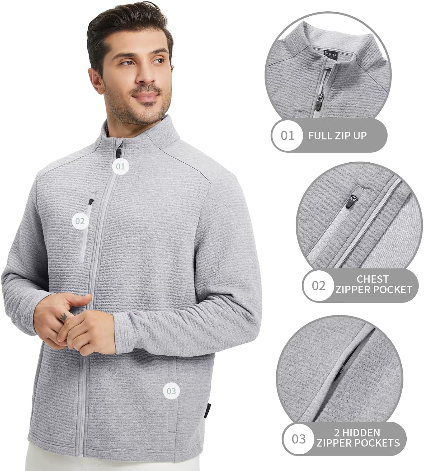 M MAELREG Mens Winter Jacket Performance Thermal Stand Collar Full Zip Textured Insulated Casual Jacket with 5 Pockets - Image 4