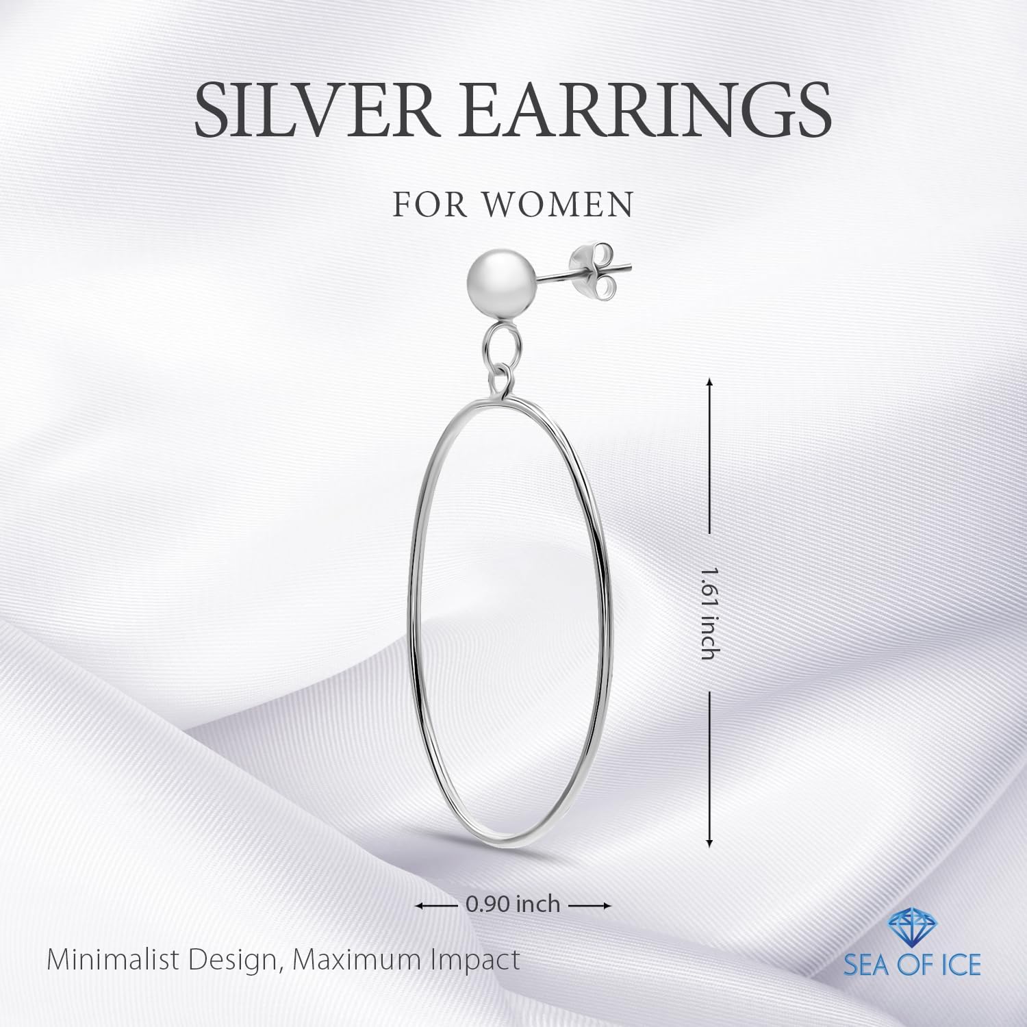 Sea of Ice Sterling Silver Open Oval Drop Dangle Hoop Bead Post Dangle Earing–5mm bead, size 25mm x 10mm - Elegant Sterling Silver Earrings for Women – Nickel-Free Jewelry - Image 2