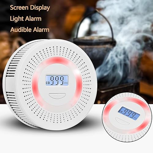 Miniatura 2 de Detector de CO y humo 2 en 1, detectores de monóxido de carbono con botón de pruebareinicio y pantalla LED digital y detectores de alarmas y