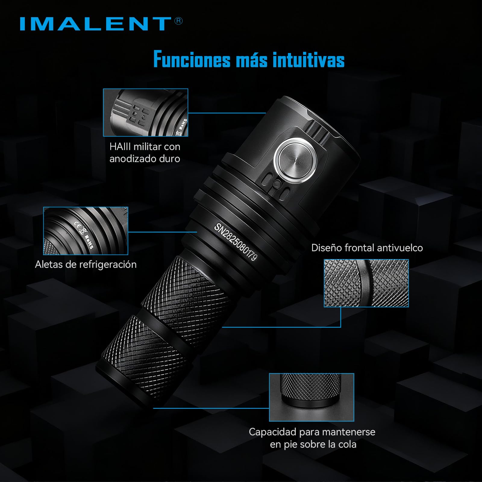 IMALENT MS03 Linternas LED Alta Potencia Recargable, 13000 Lúmenes Linterna Potente CREE XHP70.2 LED, Linterna Tactica IPX-8 Impermeable, USB-C | 6 Modos | para Camping y Emergencia