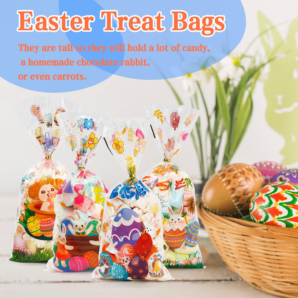 100 Stück Oster-Leckerli-Tüten Mit Goldfarbenen Bändern – Süßigkeitenbeutel Für Die Osterparty, 12,7 X 27,9 Cm