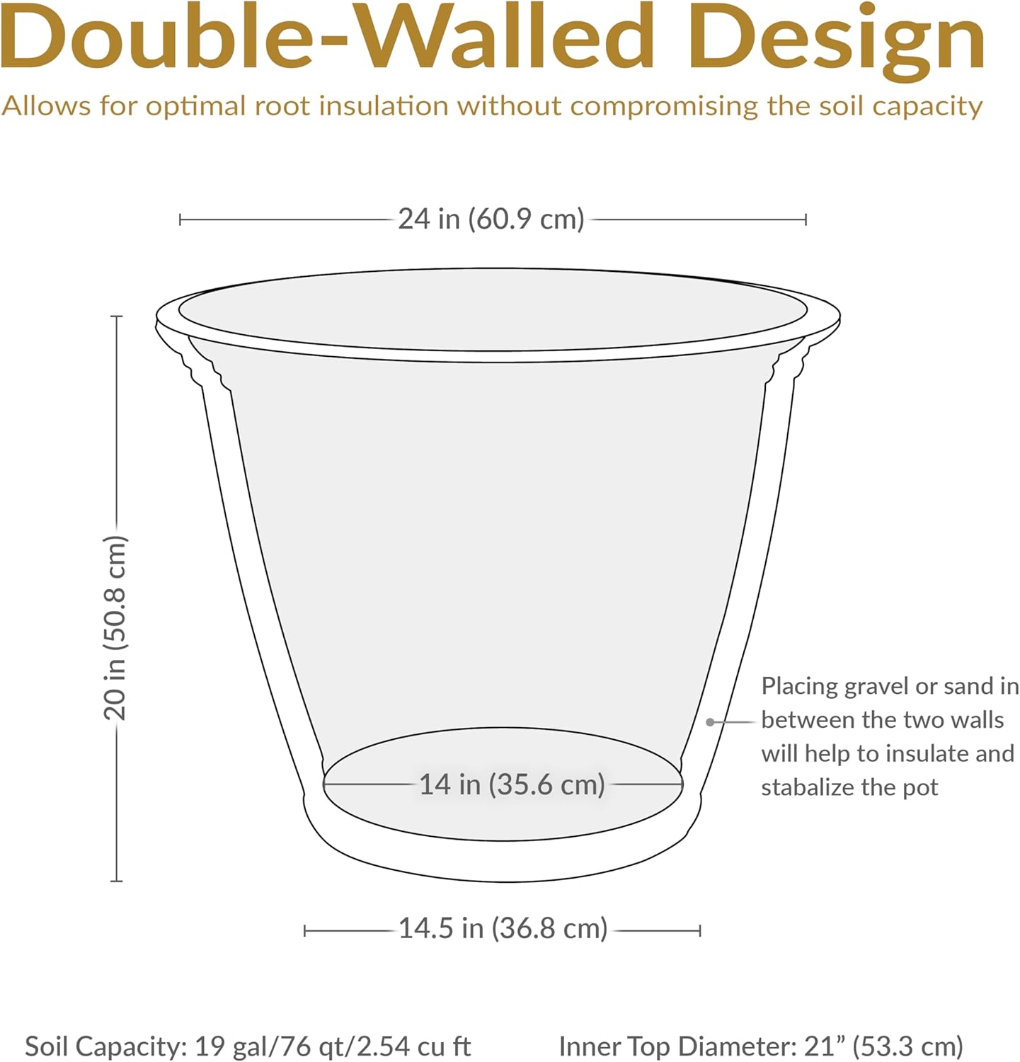 Sunnydaze 24-Inch Anjelica Large Plastic Pot for Plants - Outdoor Double-Walled Large Plastic Planter with Drillable Drainage Holes - Beige