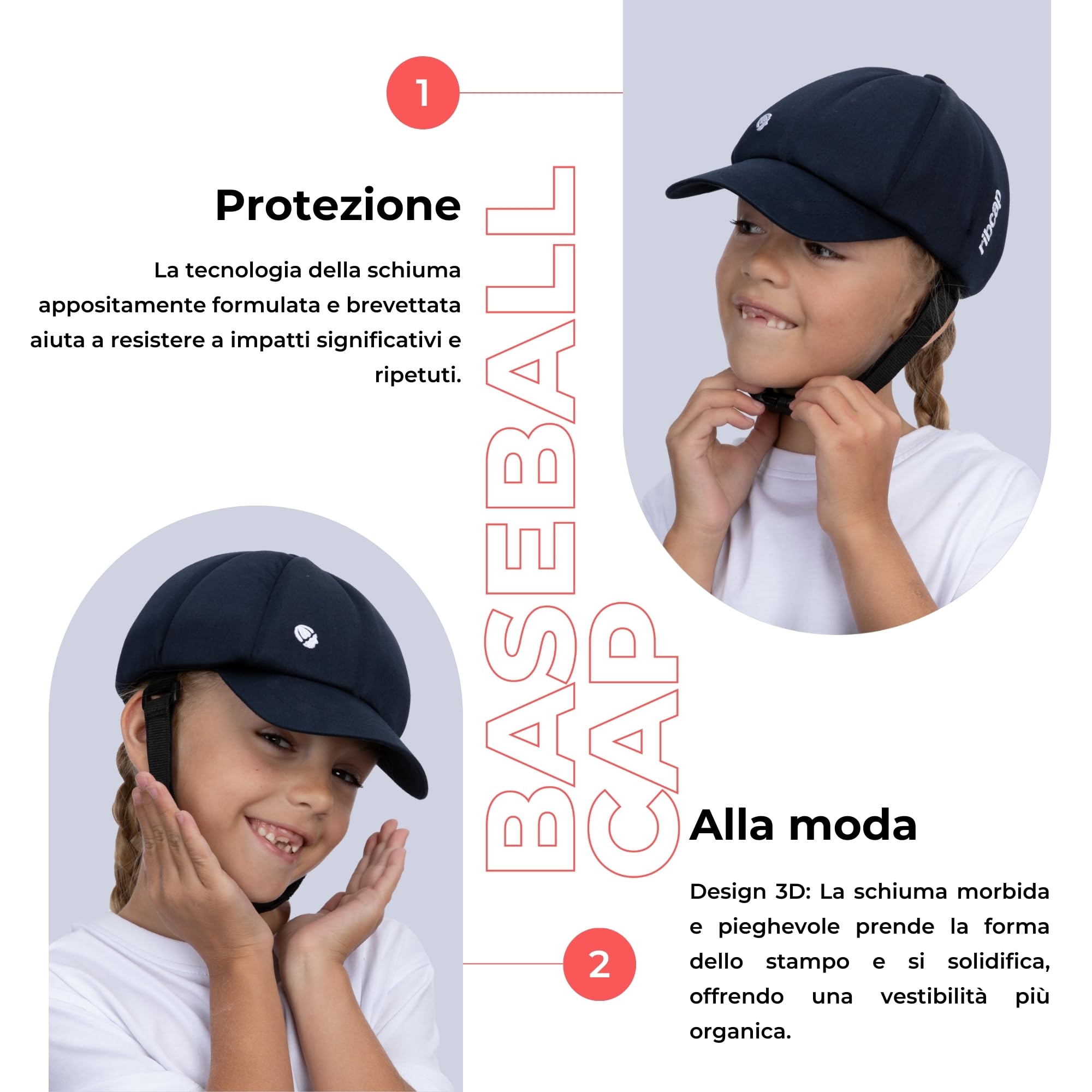 Ribcap Casco Medico per Bambini | Berretto da Baseball con Cinturino per Il Mento | Midi/Maxi 19,5-24,5 cm | Casco Protettivo Morbido per l'epilessia | Casco Protettivo per Le convulsioni