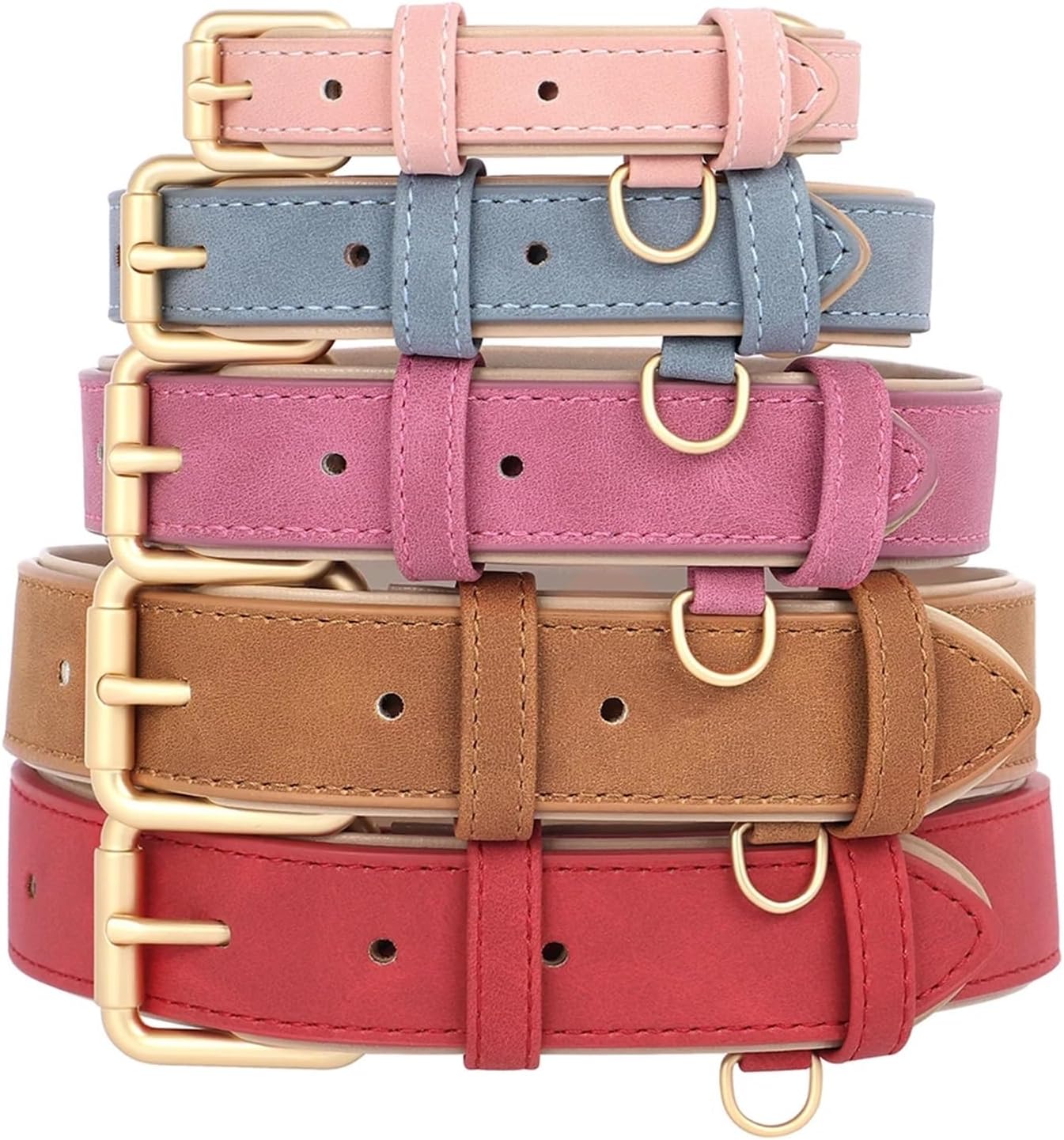 Soft Padded Dog Collar and Leash Set PU Leather Pet Necklace with Walking Rope Adjustable for Small Medium Dogs Pug(Pink Collar,X-Large)