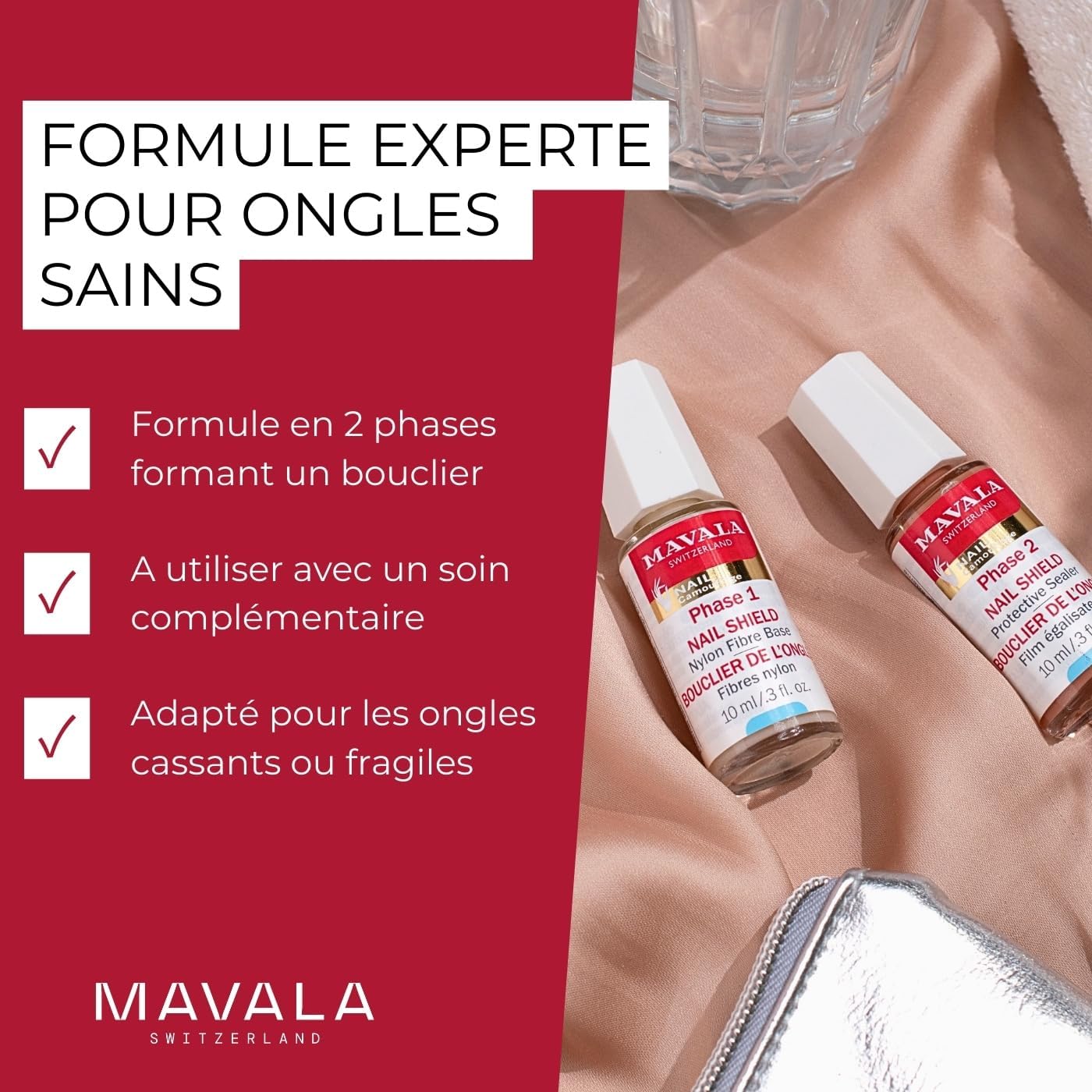 Mavala Nail Shield, 2 Count, Phase 1 & 2, Clear Nail Polish Top Coat, Nail Strengthener, Nail Growth & Nail Hardener Treatment, Nail Care and Repair for Brittle or Split Nails