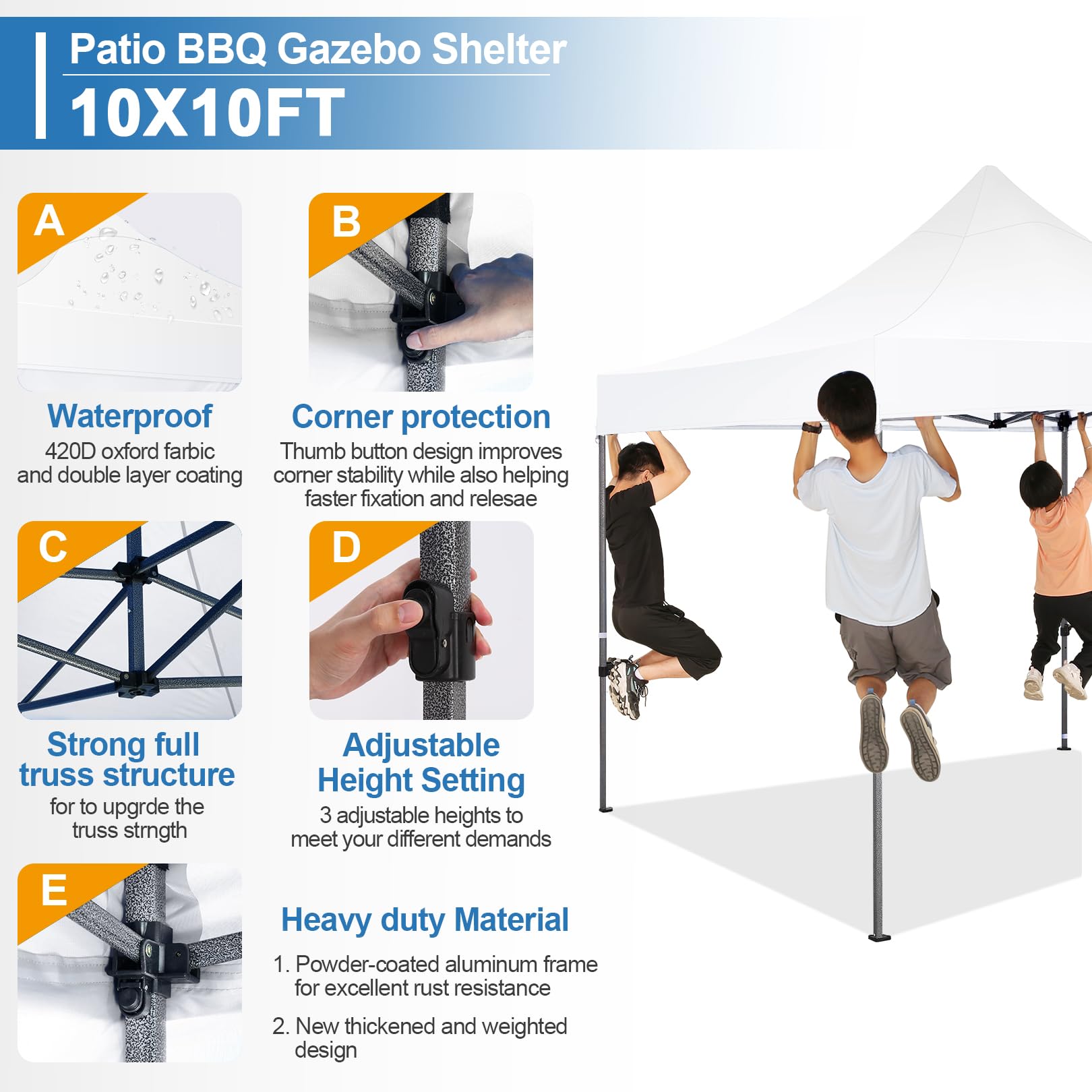 COBIZI Gazebo Esterno Resistente 3x3,Gazebo 3x3 Pieghevole Impermeabile a Freddo con Borsa da Trasporto 420D, Mercato Trading Evento Festival Campeggio Giardino, Bianco