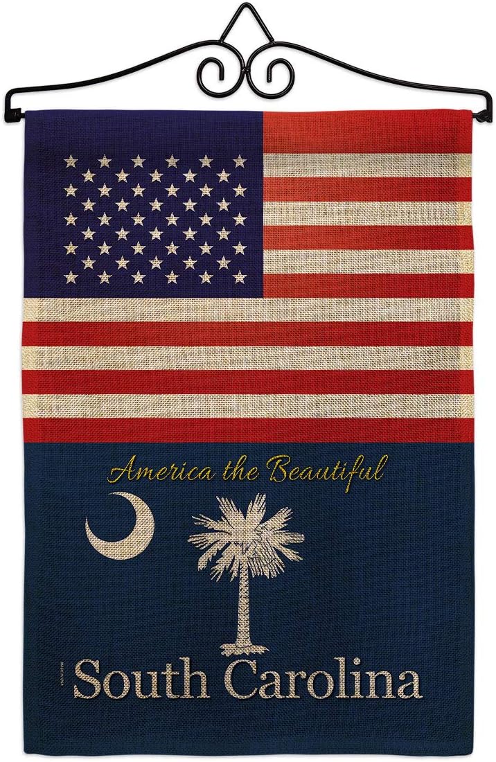US South Carolina Garden Flag Set Wall Holder Americana States USA American Territories Republic Country Particular Area Small Decorative Gift Yard House Banner Made In 13 X 18.5