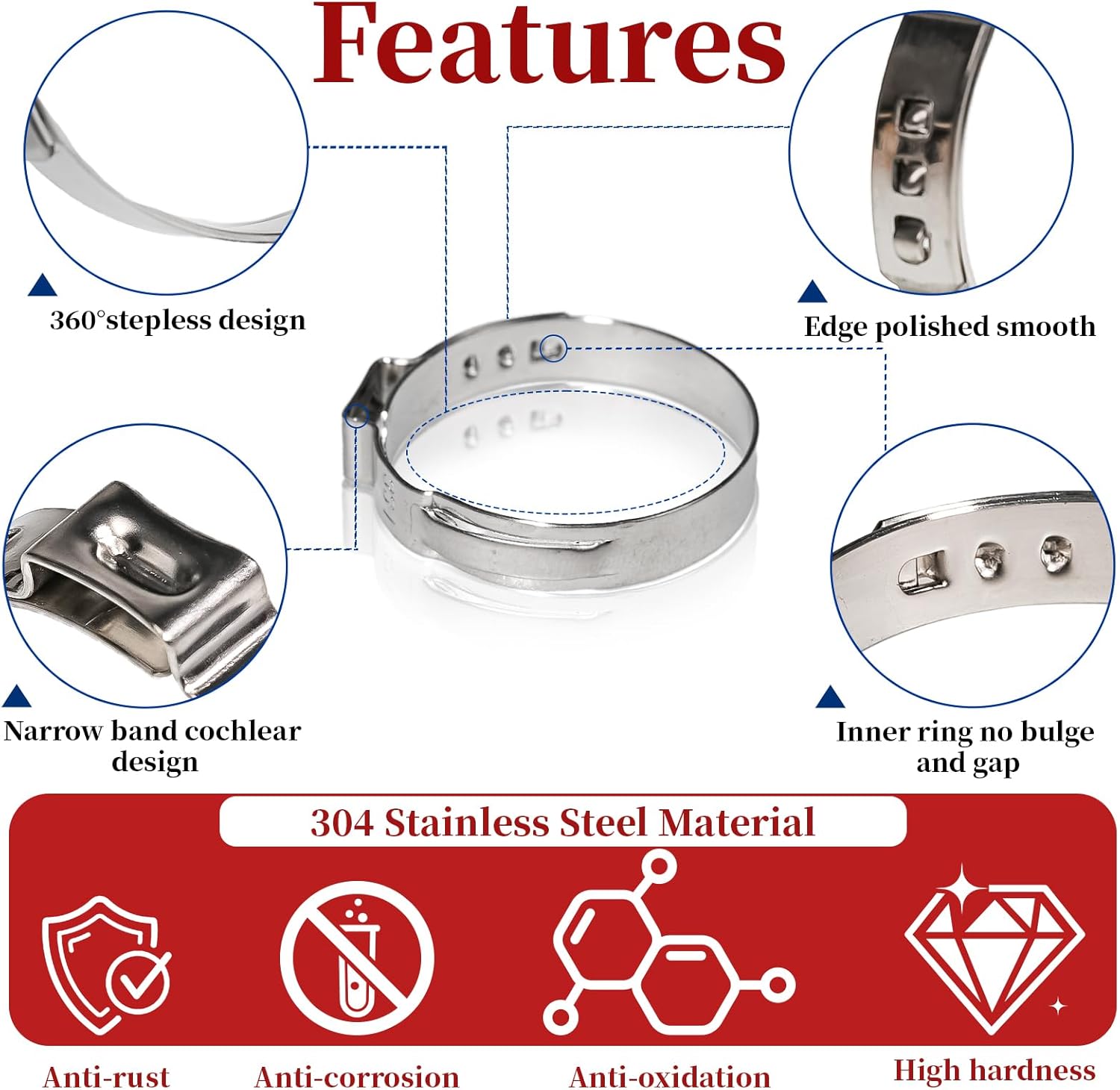 192 Pcs 12 Sizes Single Ear Hose Clamps, 5.3-33.1mm 304 Stainless Steel Ear Clamp Kit with Ear Clamp Pliers, Heavy Duty Hose Clamps Assortment for Radiator Plumbing Automotive