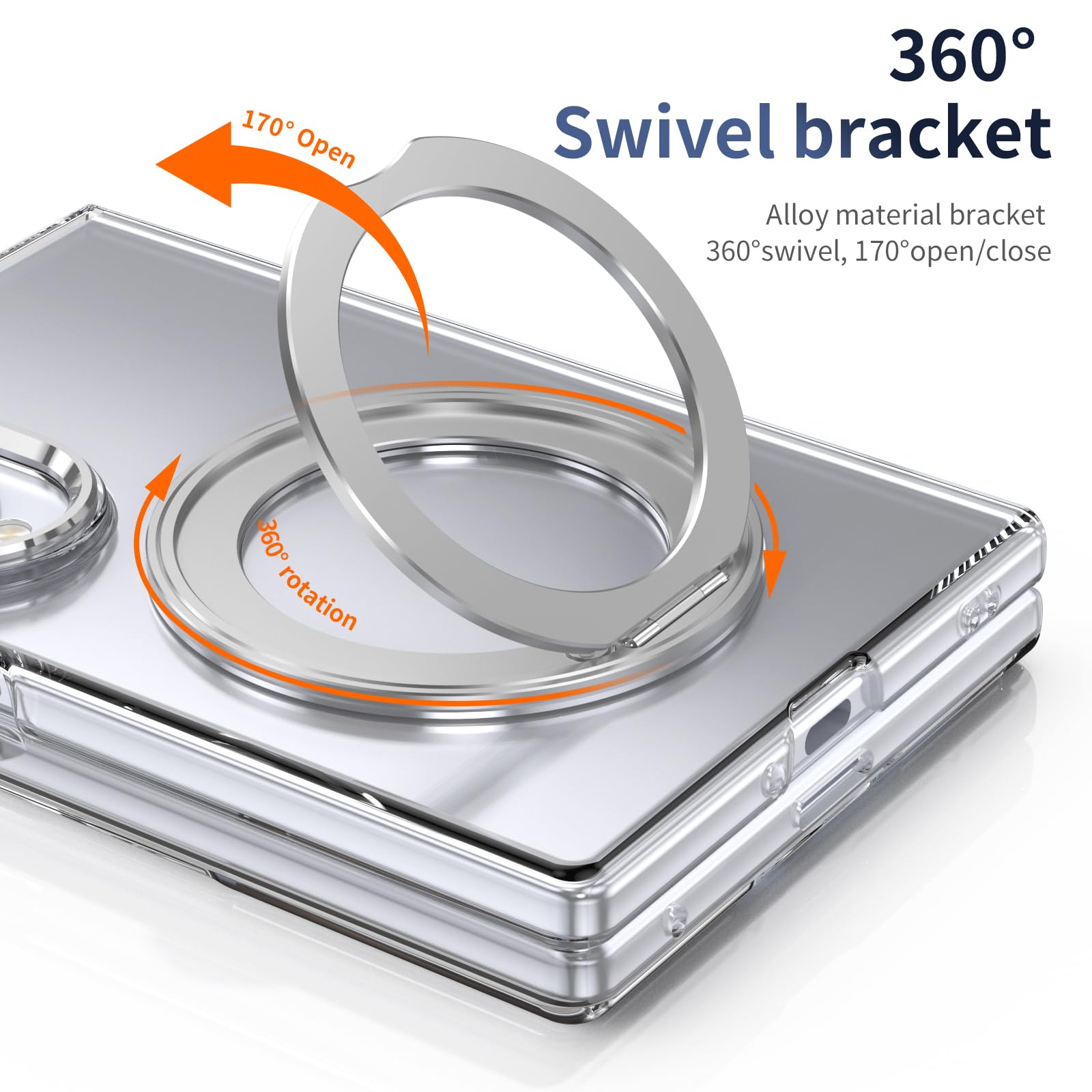 Custodia trasparente per Samsung Galaxy Z Fold 8 Supporto magnetico ad anello | Supporto girevole a 360°, pellicola protettiva per lo schermo sottile, anti-ingiallimento e anti-impronte