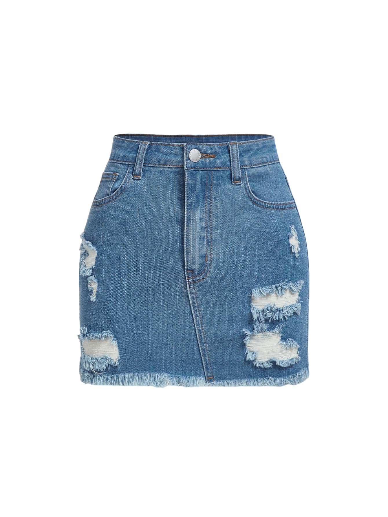 SOLY HUX Jupe en jean pour femme - Grandes tailles - Mini jupe en denim usé avec poches - Jupe moulante - Jupe crayon - Tenues d'été